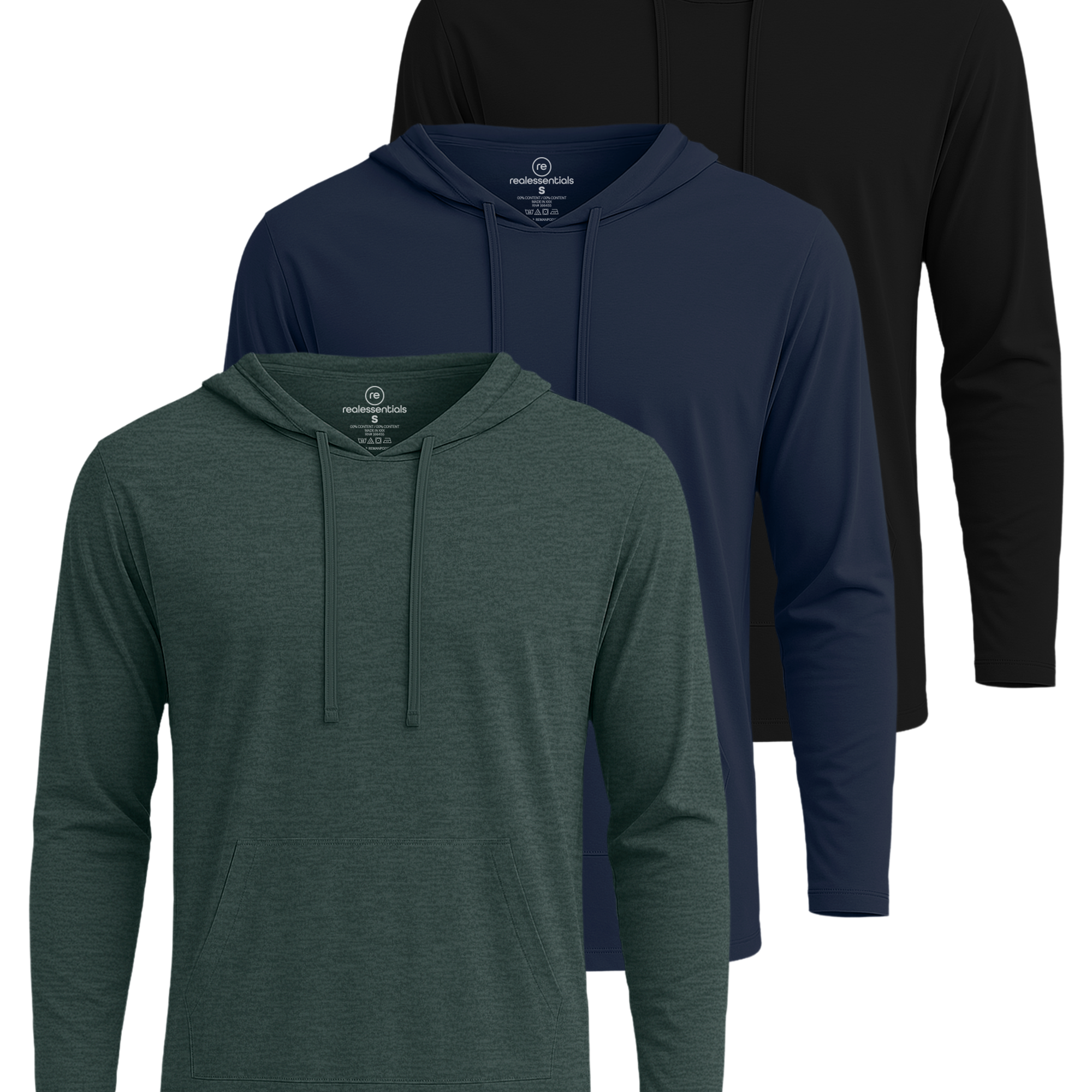 3 Pack: Mens Cotton Lightweight Pullover Hoodie