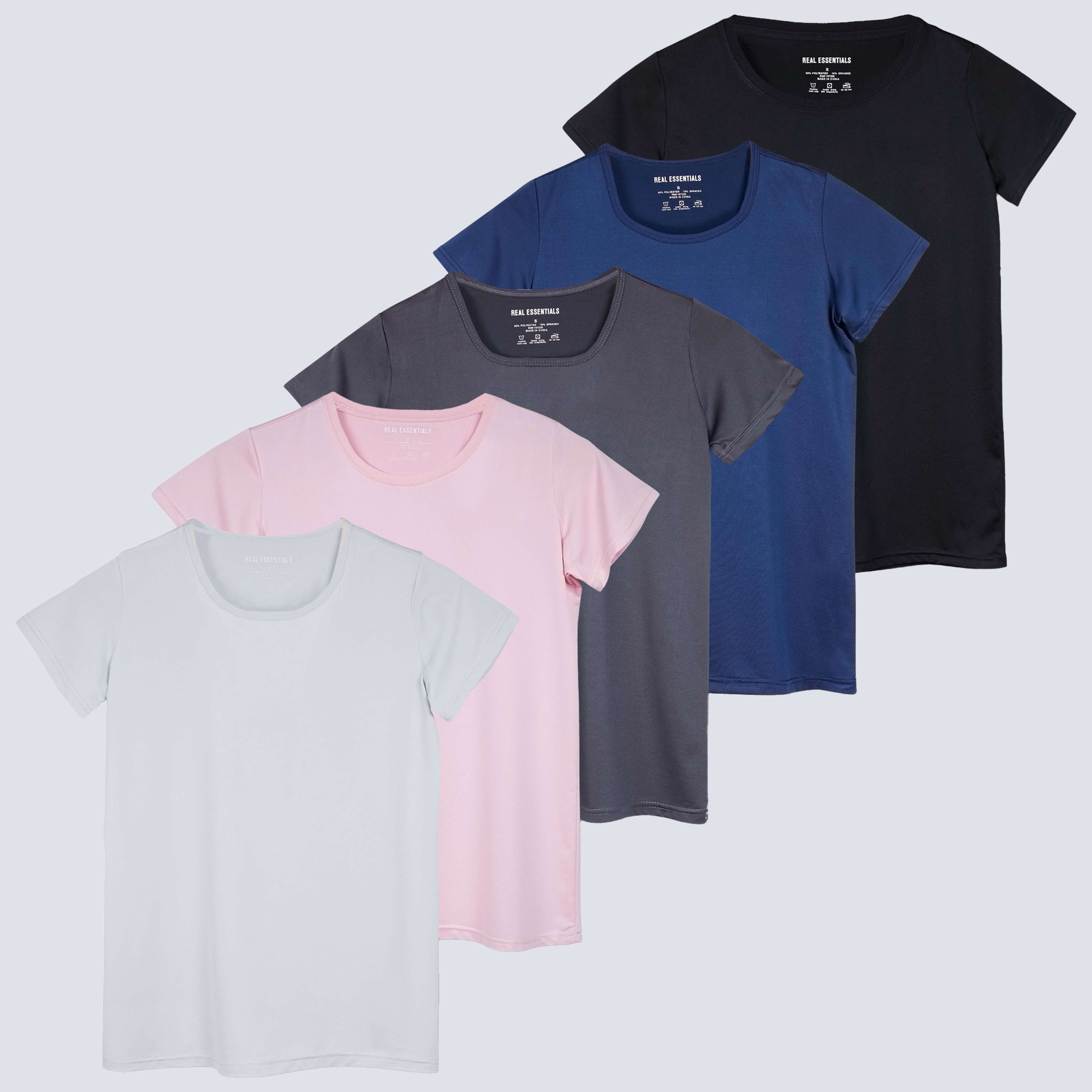 5 Pack: Womens Dry Fit Short-Sleeve Crew Neck Active T-Shirt
