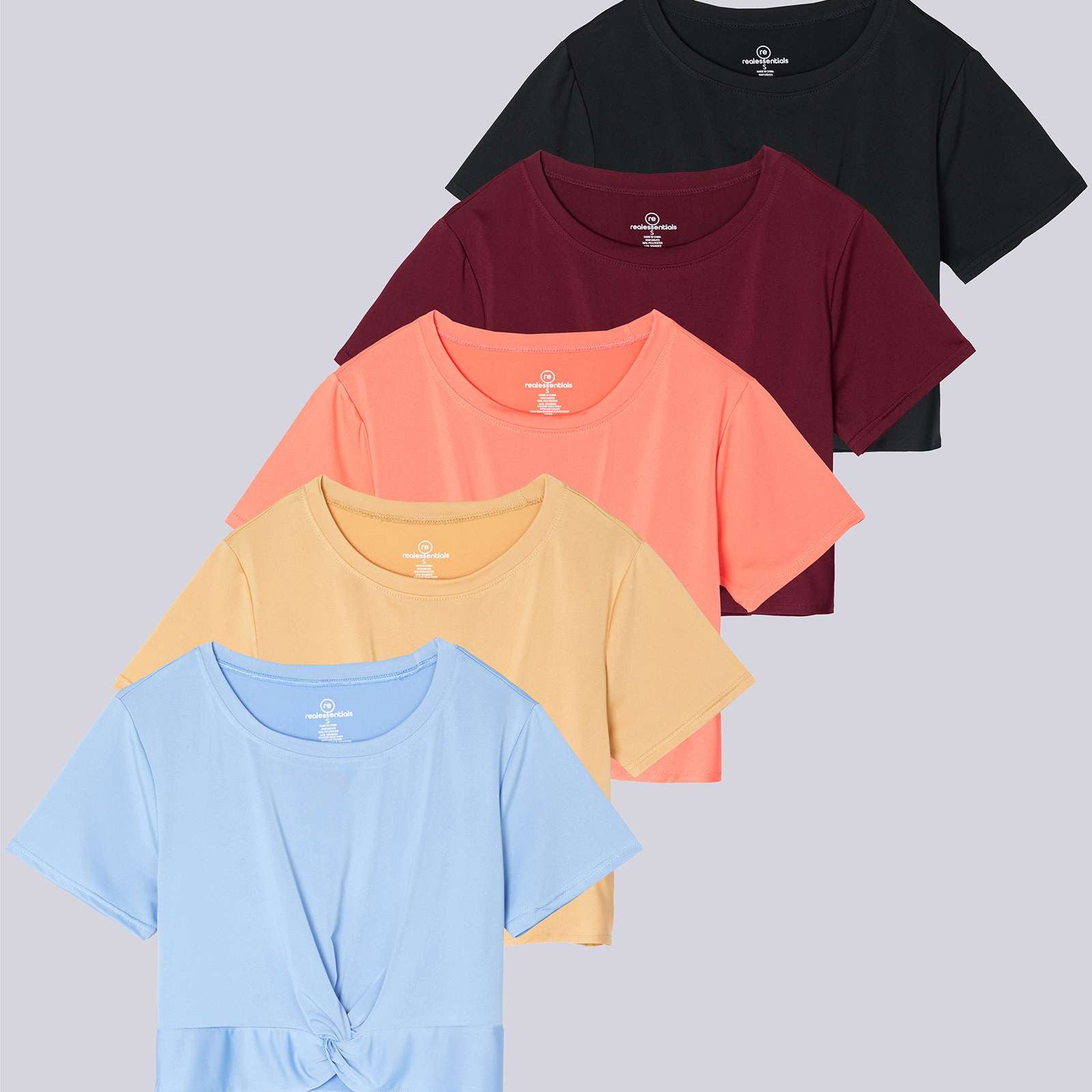 5 Pack: Women's Short Sleeve Twist Front Crop Top