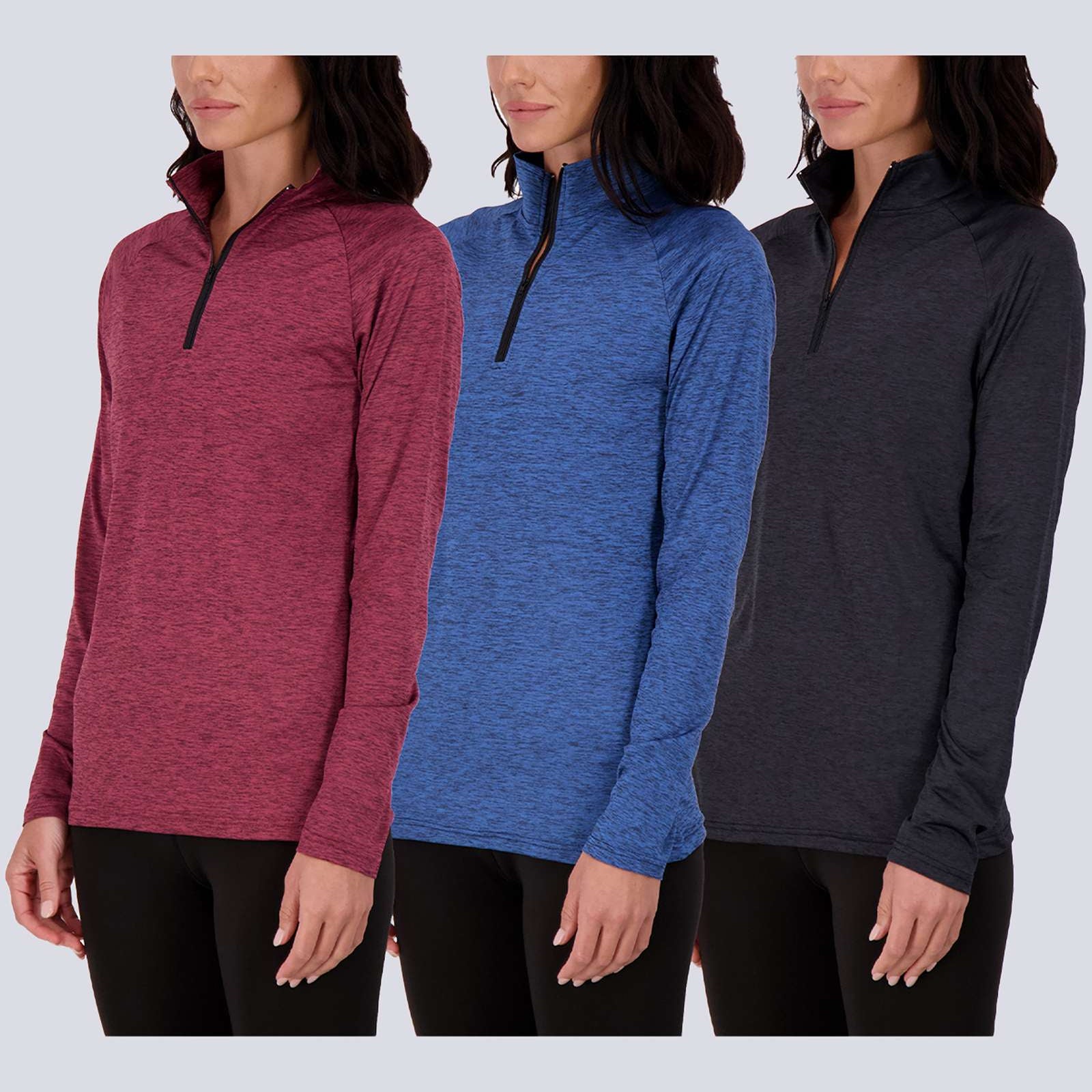 3 Pack: Womens Dry-Fit Active Long Sleeve Quarter Zip