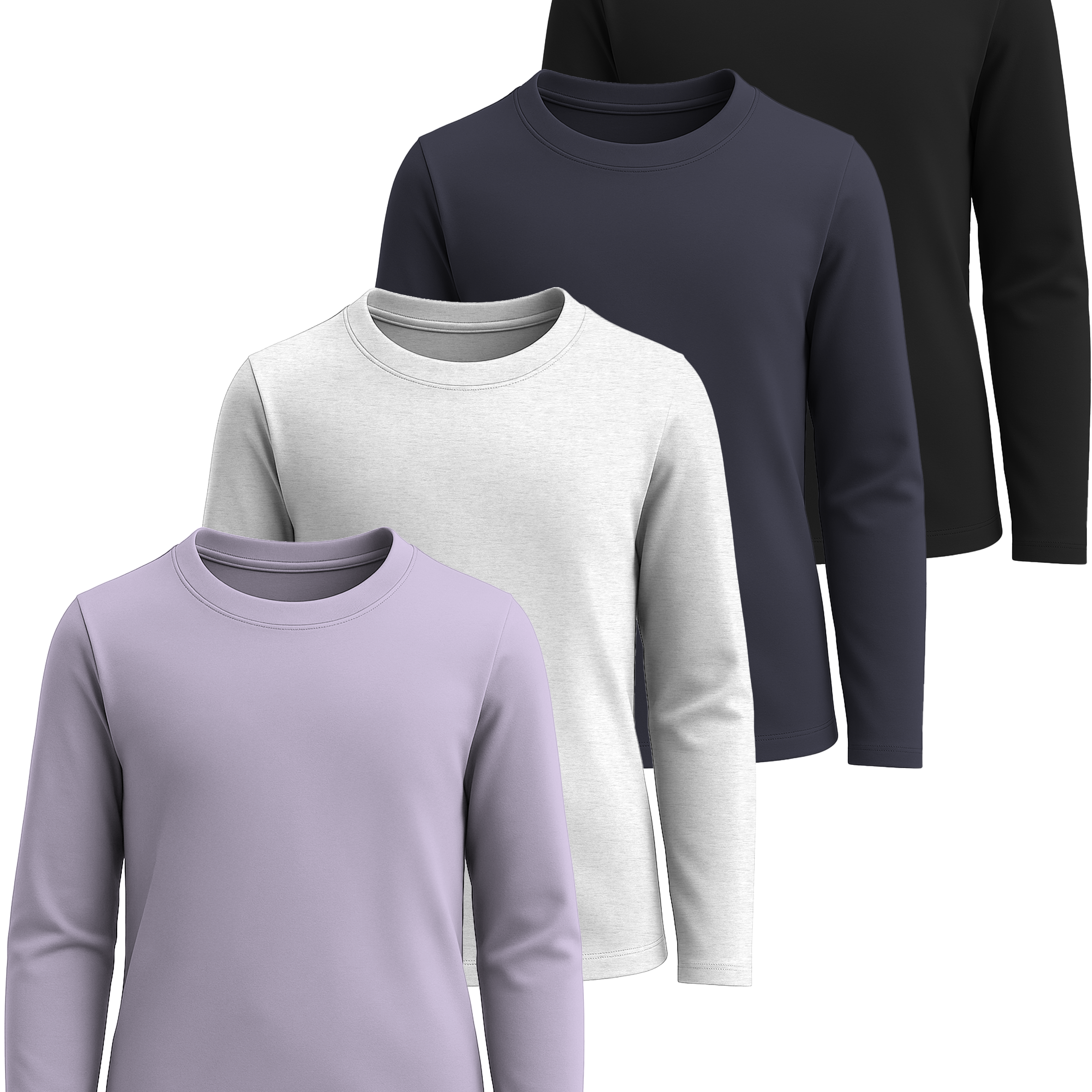 4 Pack: Girls Cotton Long Sleeve T Shirts Teens Tops Athletic Tee Plain Basic Multipack Youth Kids