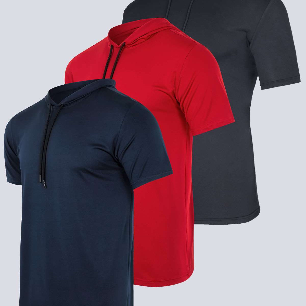3 Pack: Mens Dry Fit Short Sleeve Active Hoodie Pullover (Available In Big & Tall)
