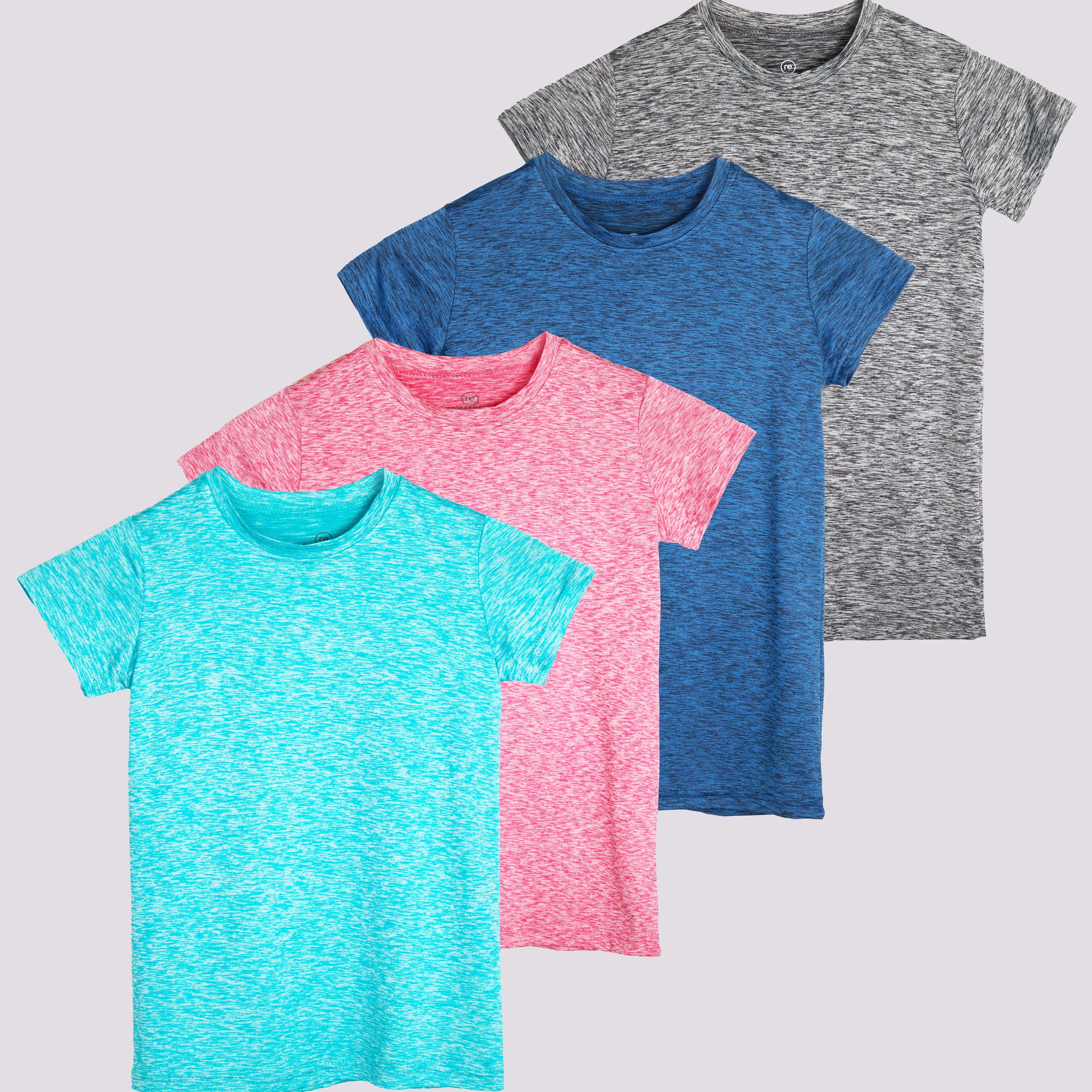4 Pack: Girls Short Sleeve Dry-Fit Crew Neck Active T-Shirt