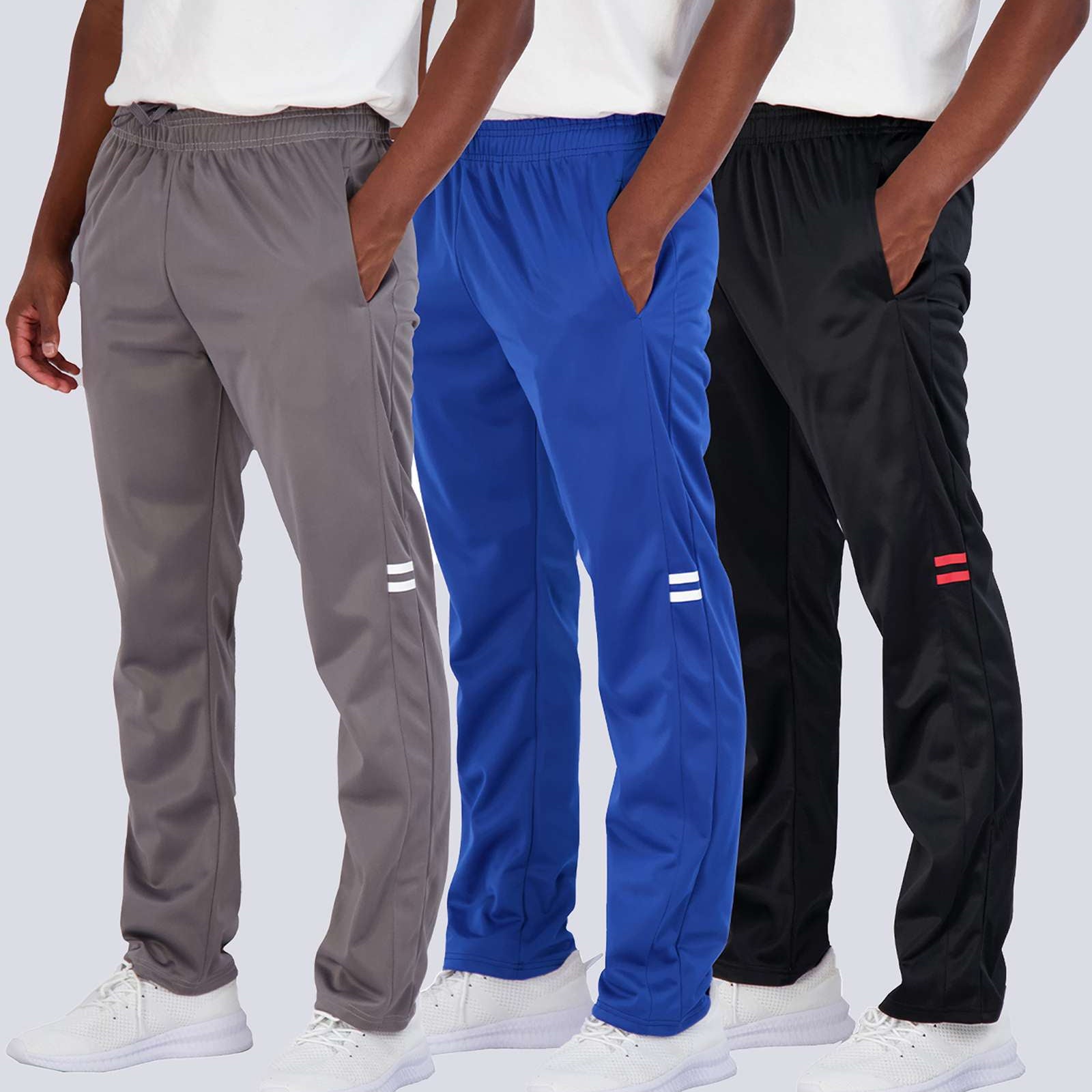 3 Pack: Mens Active Athletic Casual Tricot Open Bottom Sweatpants with Pockets (Available in Big & Tall)