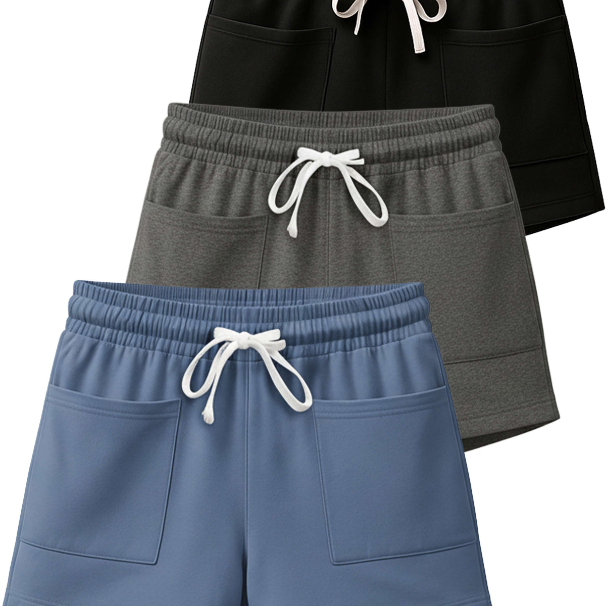 Real Essentials 3 Pack Women's French Terry Shorts Sweatshorts Lounge Gym Square Pockets - Set 8