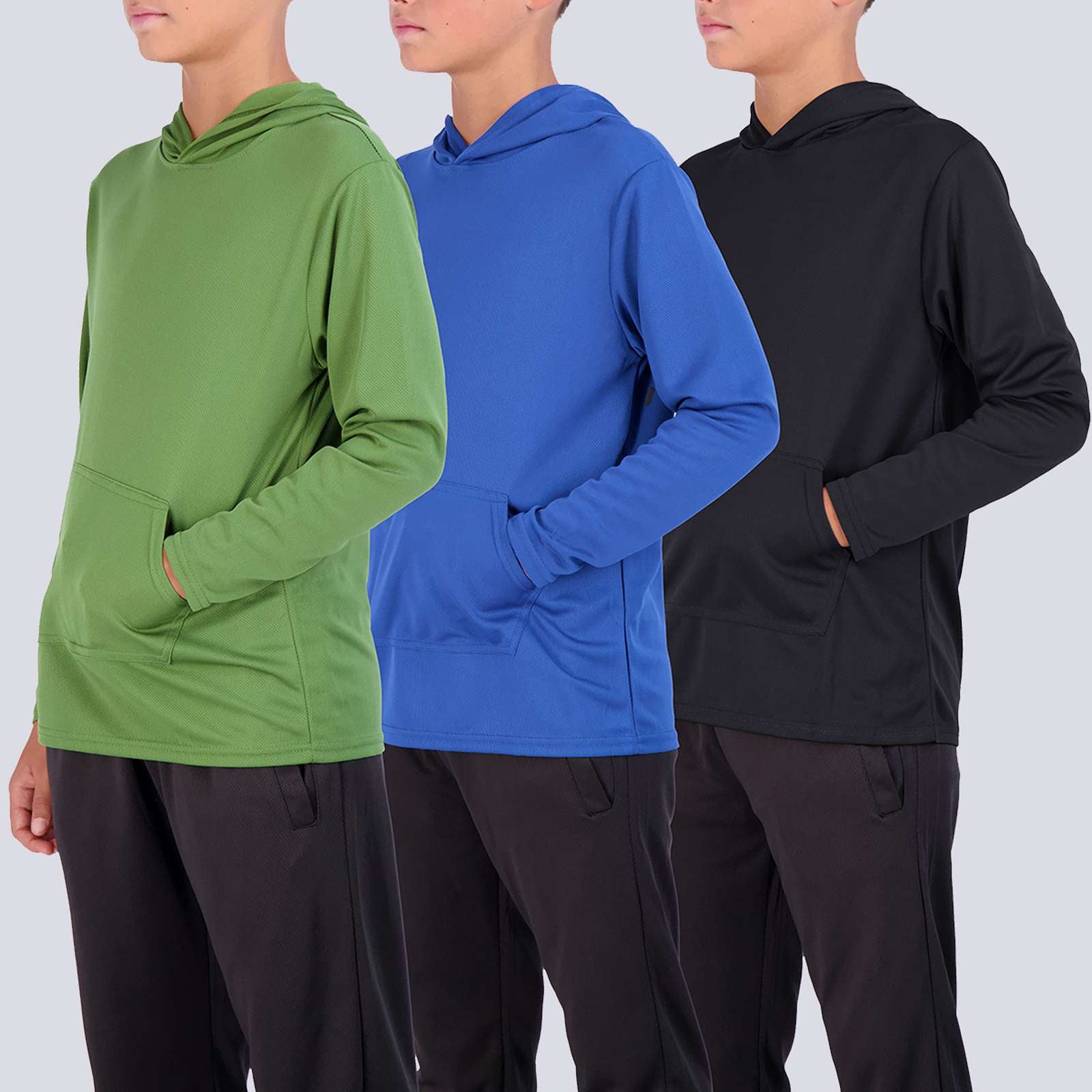 3 Pack: Boys Mesh Long Sleeve Pullover Hoodie Active Sweatshirt