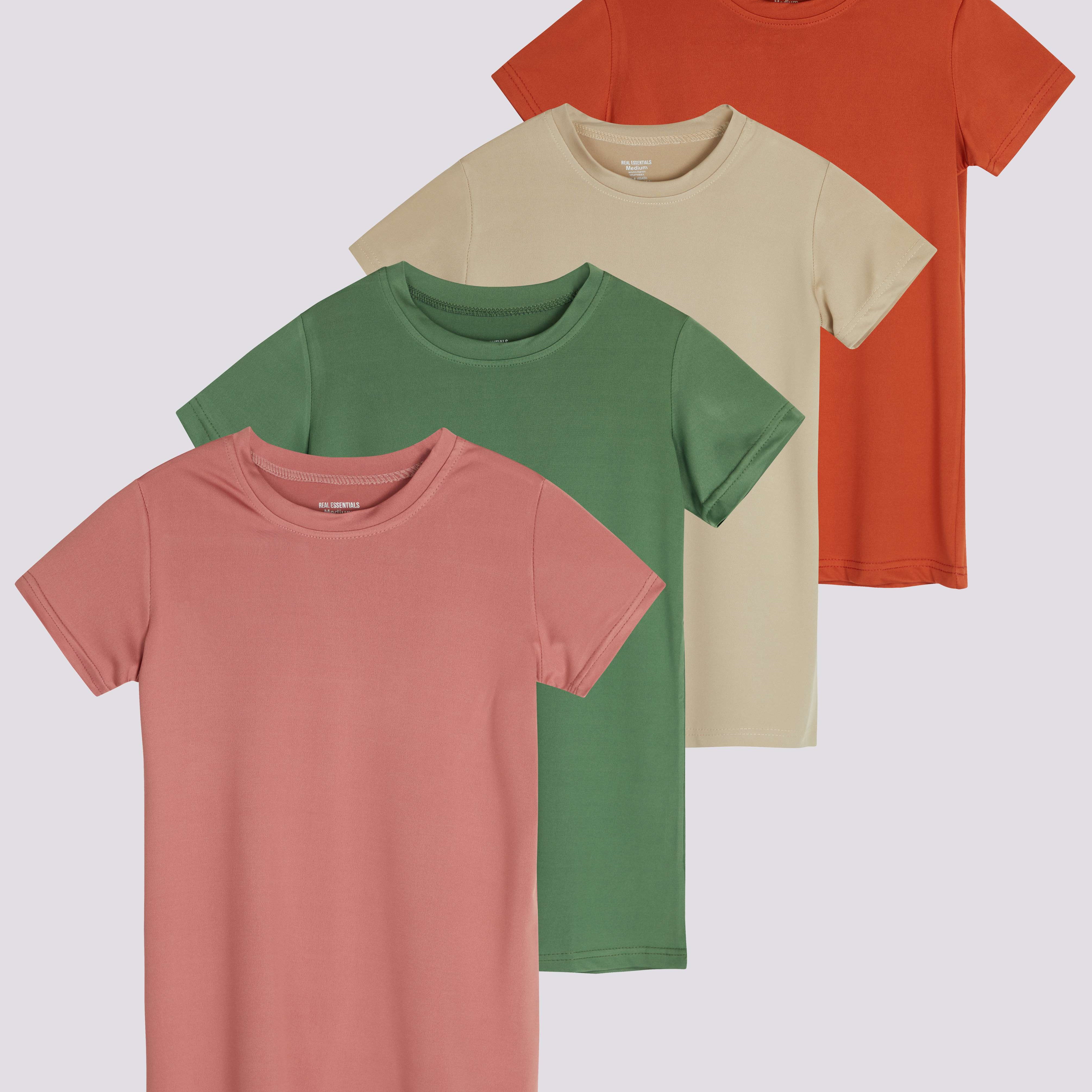 4 Pack: Girls Short Sleeve Dry-Fit Crew Neck Active T-Shirt