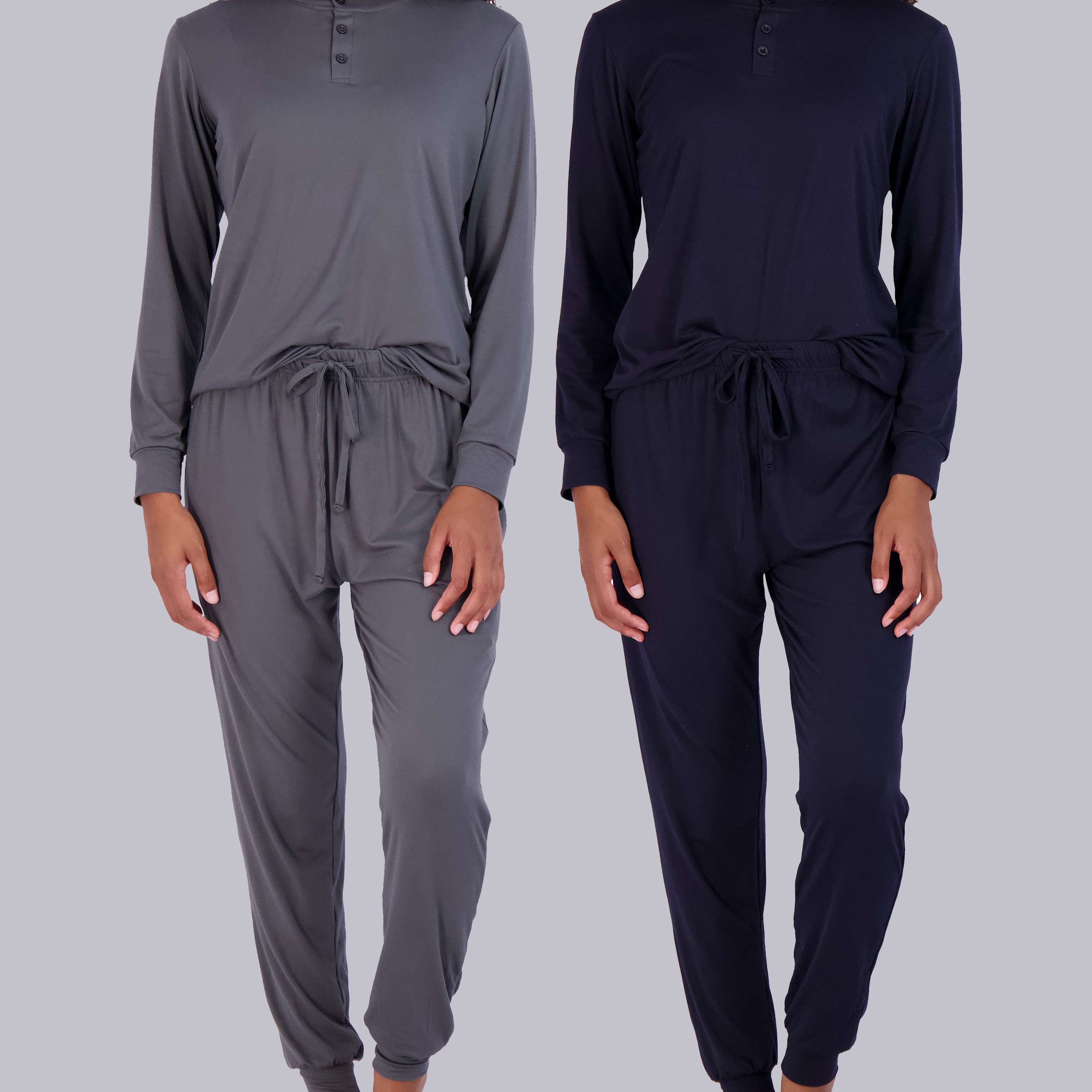 4 Piece: Womens Long Sleeve Henley & Jogger Lounge Pajama Set