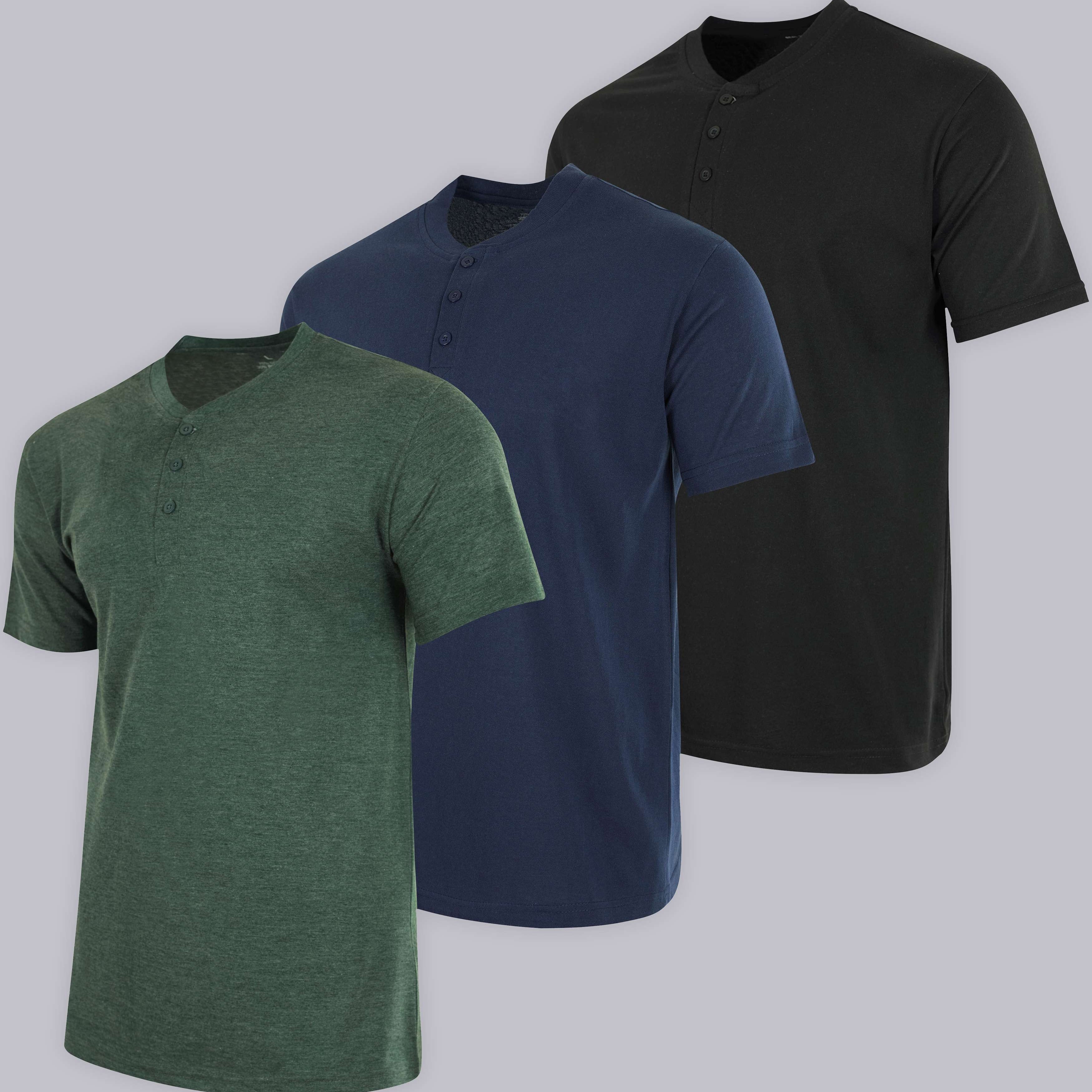 3 Pack: Mens Cotton Short Sleeve Henley T-Shirt