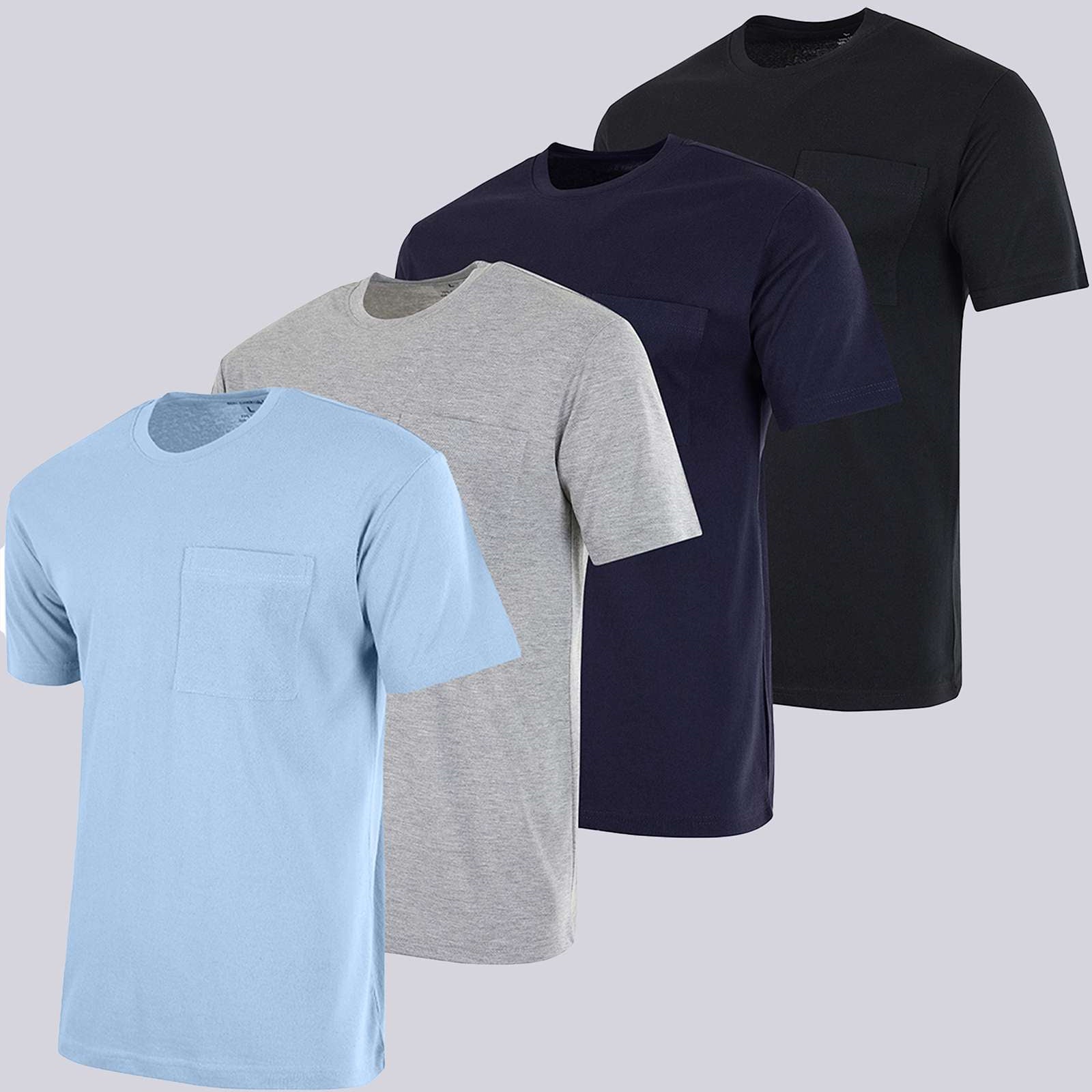 4 Pack: Mens Cotton Short Sleeve Crew Neck Pocket T-Shirt