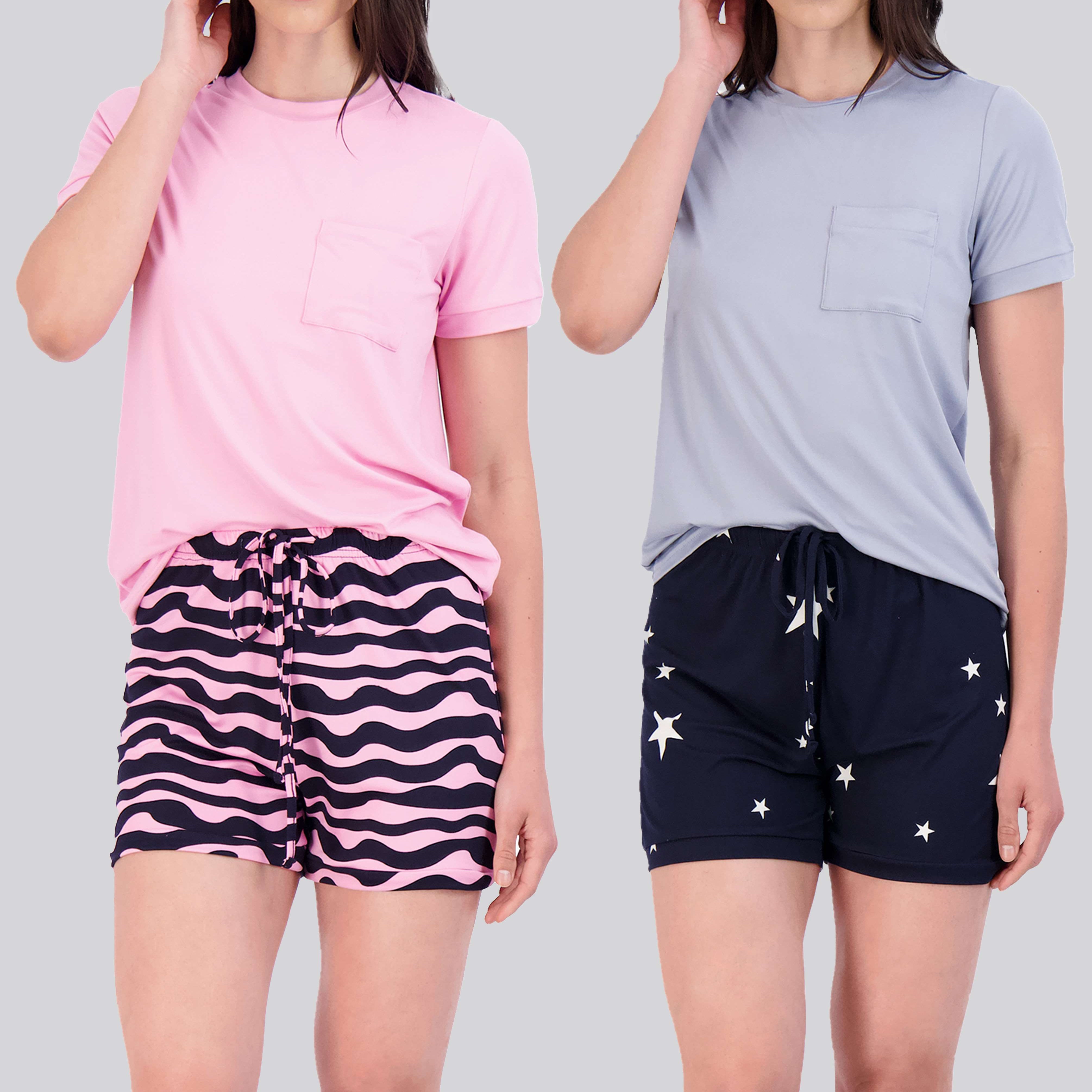 4 Piece: Womens Short Sleeve with Shorts Pajama Set