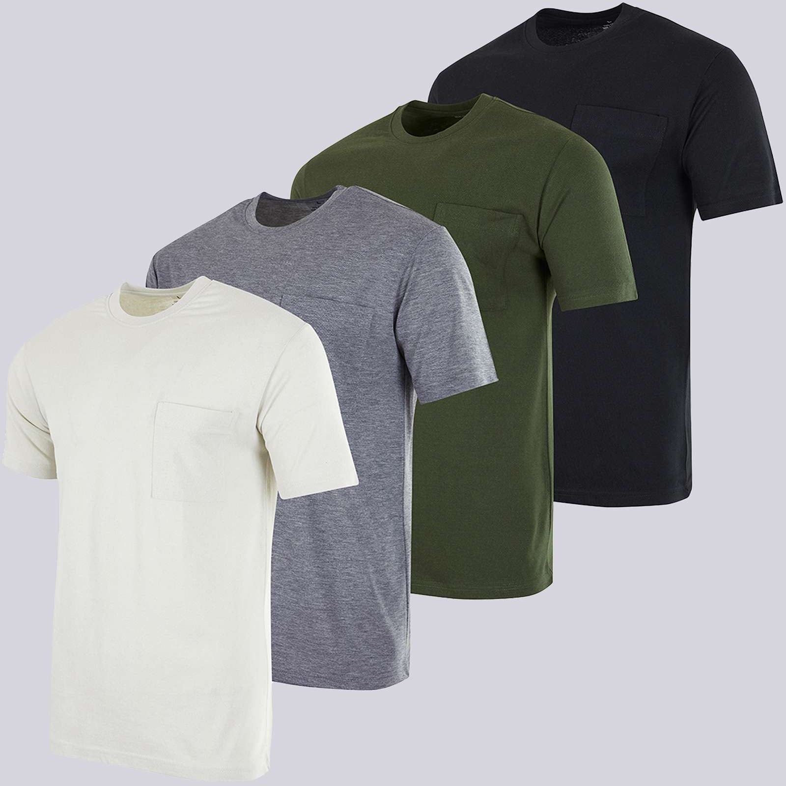 4 Pack: Mens Cotton Short Sleeve Crew Neck Pocket T-Shirt