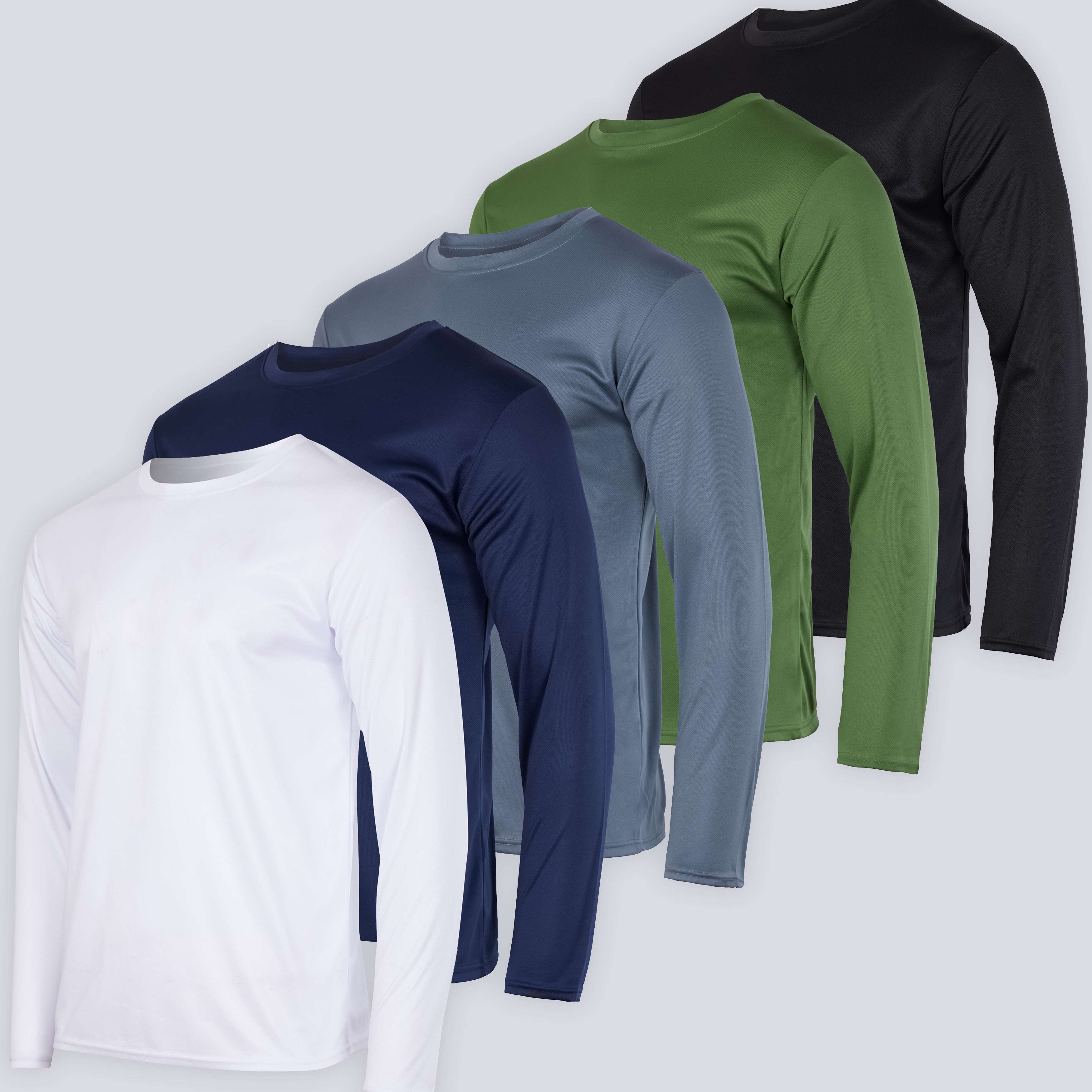5 Pack: Men's Mesh Quick Dry Athletic Long Sleeve T-Shirt UPF SPF UV Sun (Available in Big & Tall)