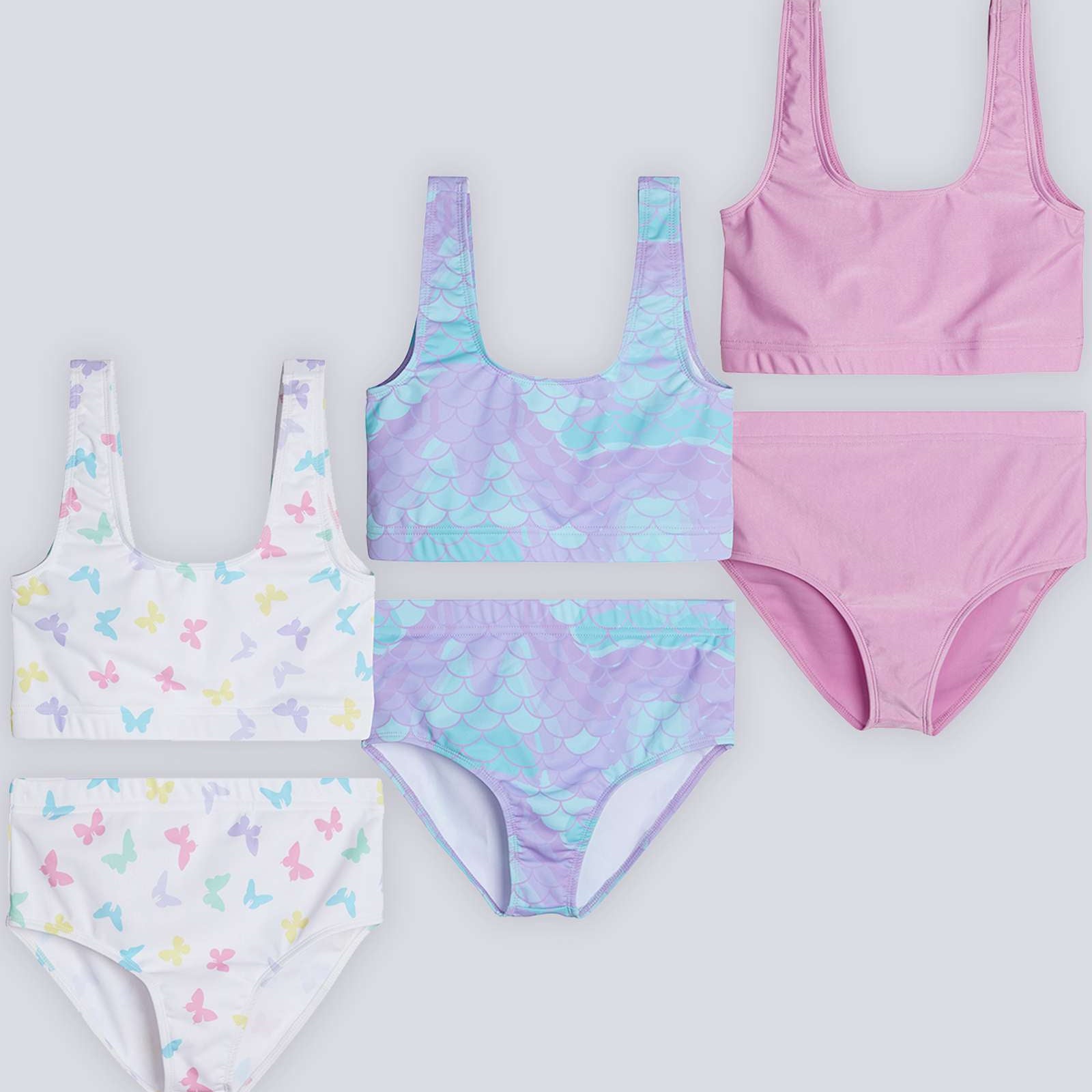 3 Pack: Girl's 2-Piece Beach Sport Bikini Swimsuit - Swimwear for Girls UPF 50+