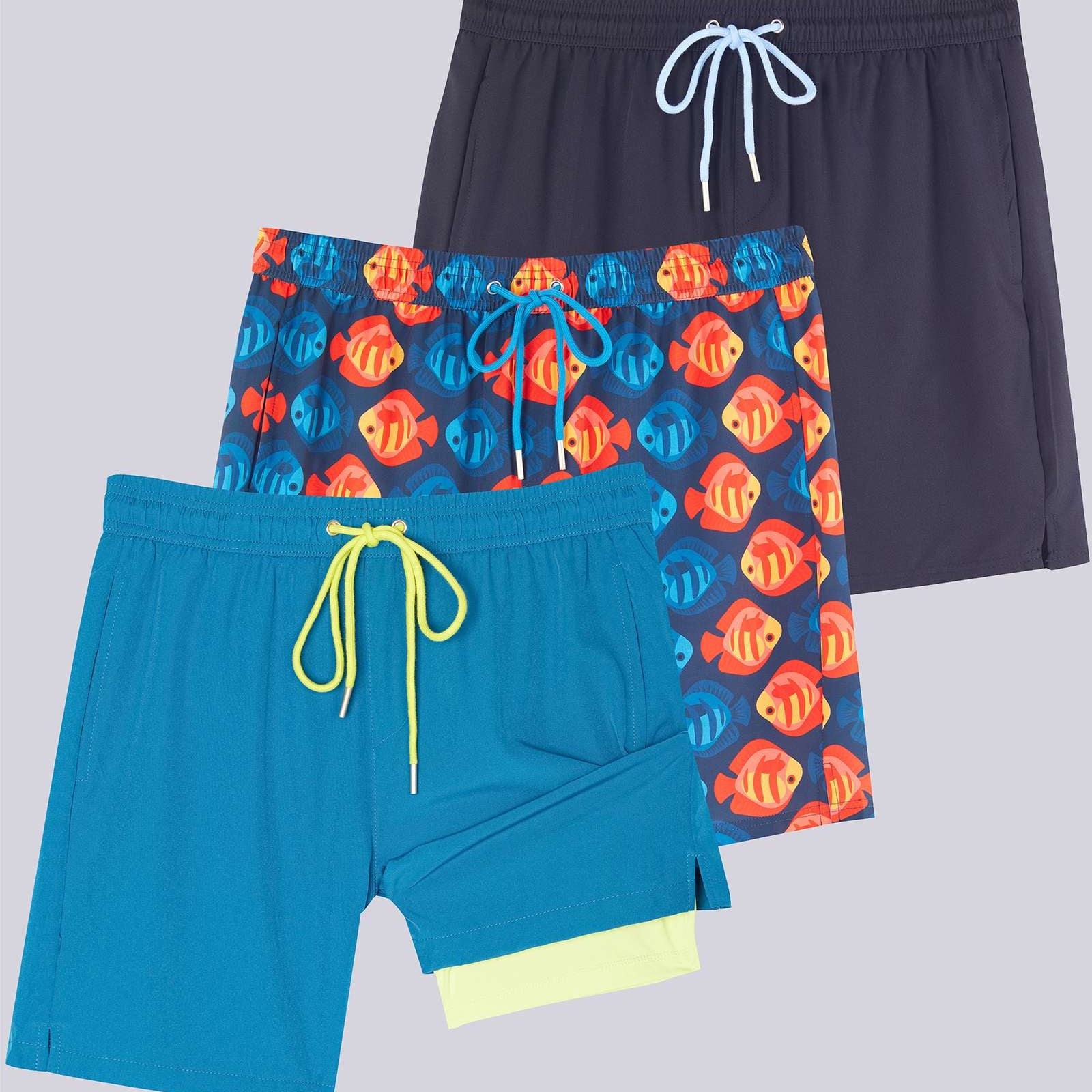 3 Pack: Men's 7" 2-in-1 Swim Trunks with Compression Liner