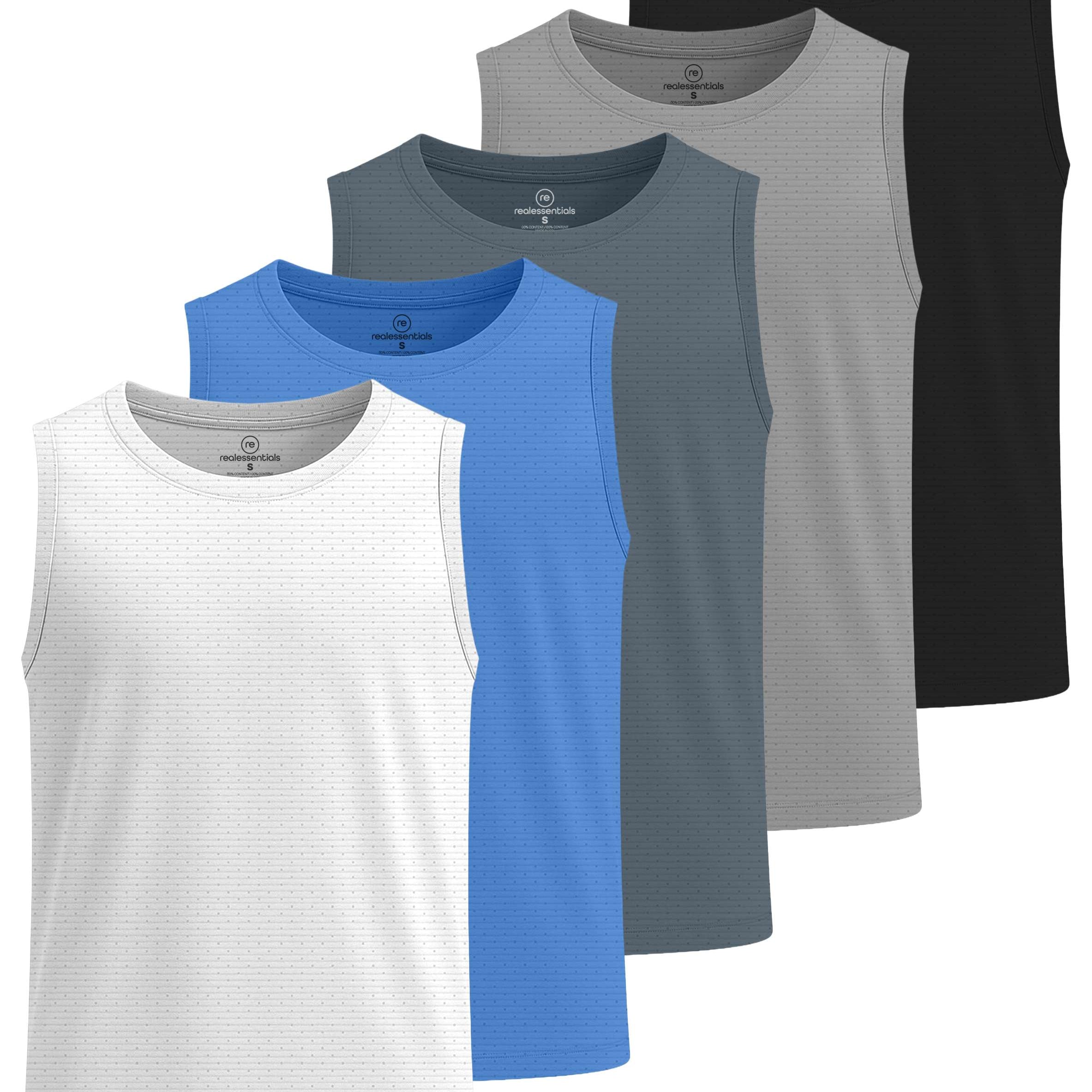 Real Essentials 5 Pack: Boys' Breeze Tech Tank Top - Sleeveless Athletic Shirt for Kids Youth Teens (Ages 6-18)