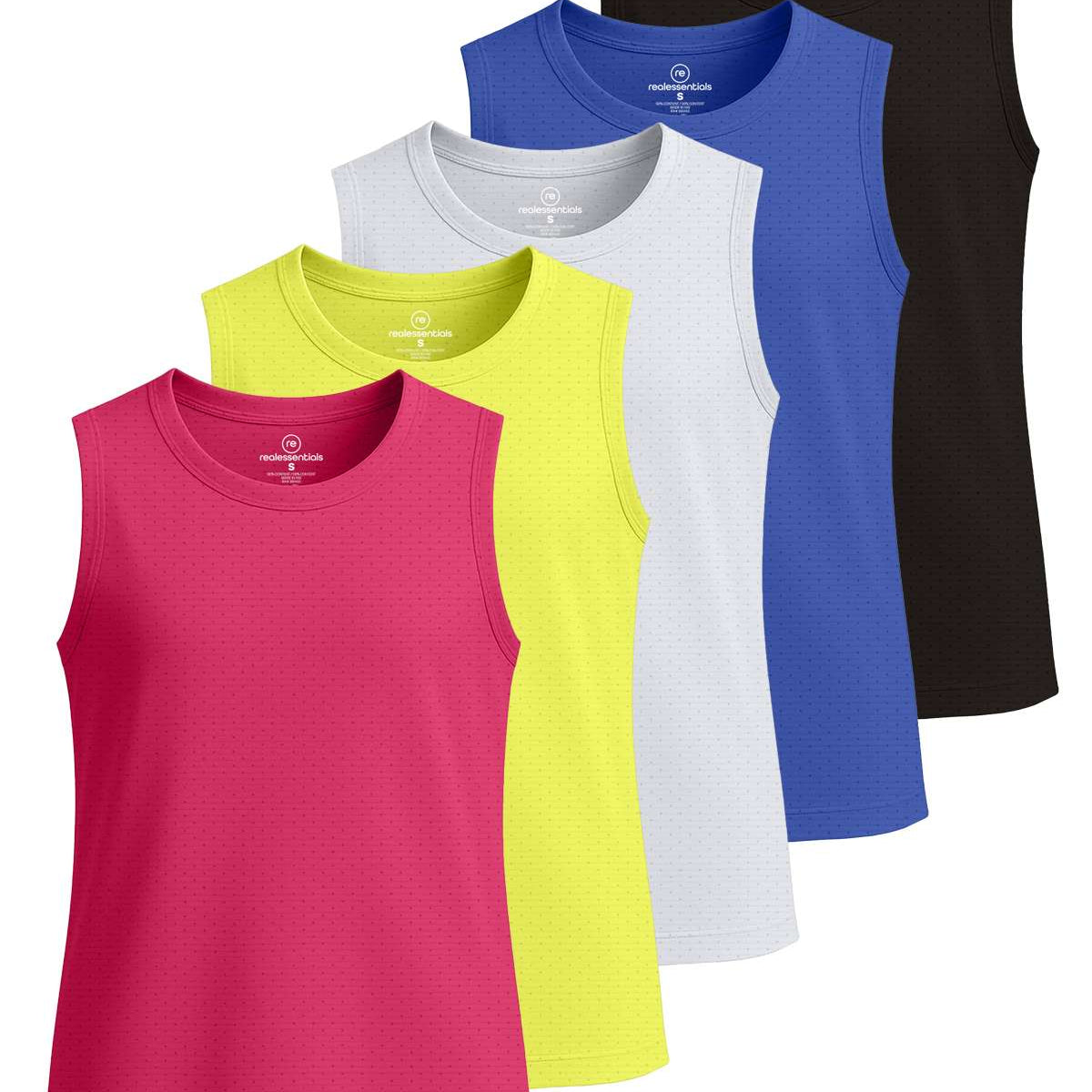 Real Essentials 5 Pack: Girls Breeze Tech Tank Tops – Moisture-Wicking Sports, Dance & Athletic Workout Sleeveless Shirts
