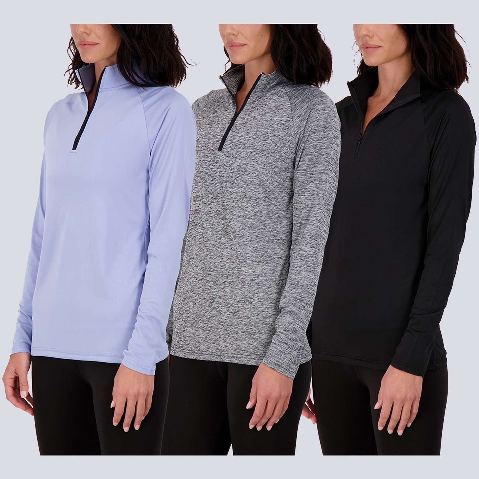 3 Pack: Womens Dry-Fit Active Long Sleeve Quarter Zip