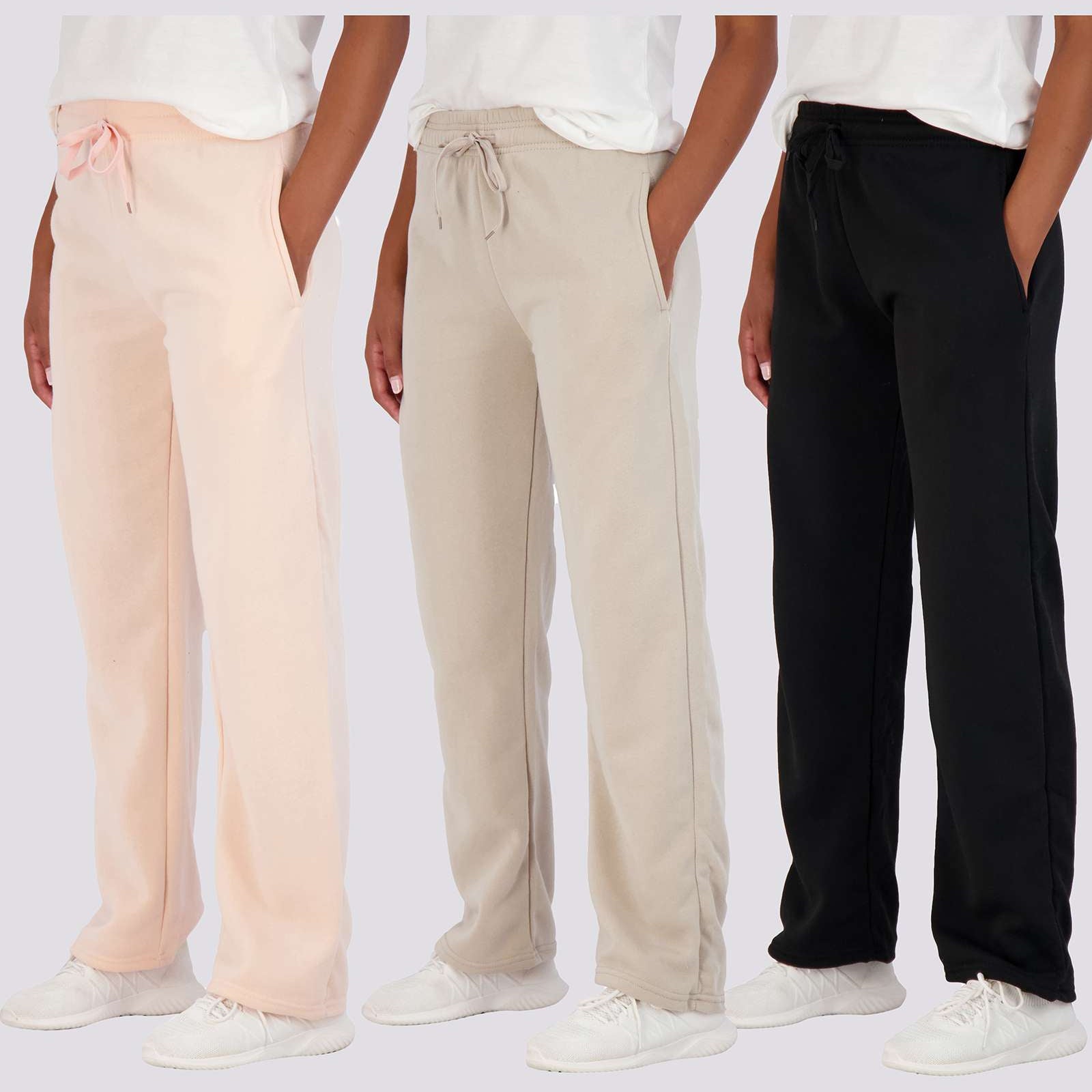 3 Pack: Womens Fleece Open Bottom Sweatpants