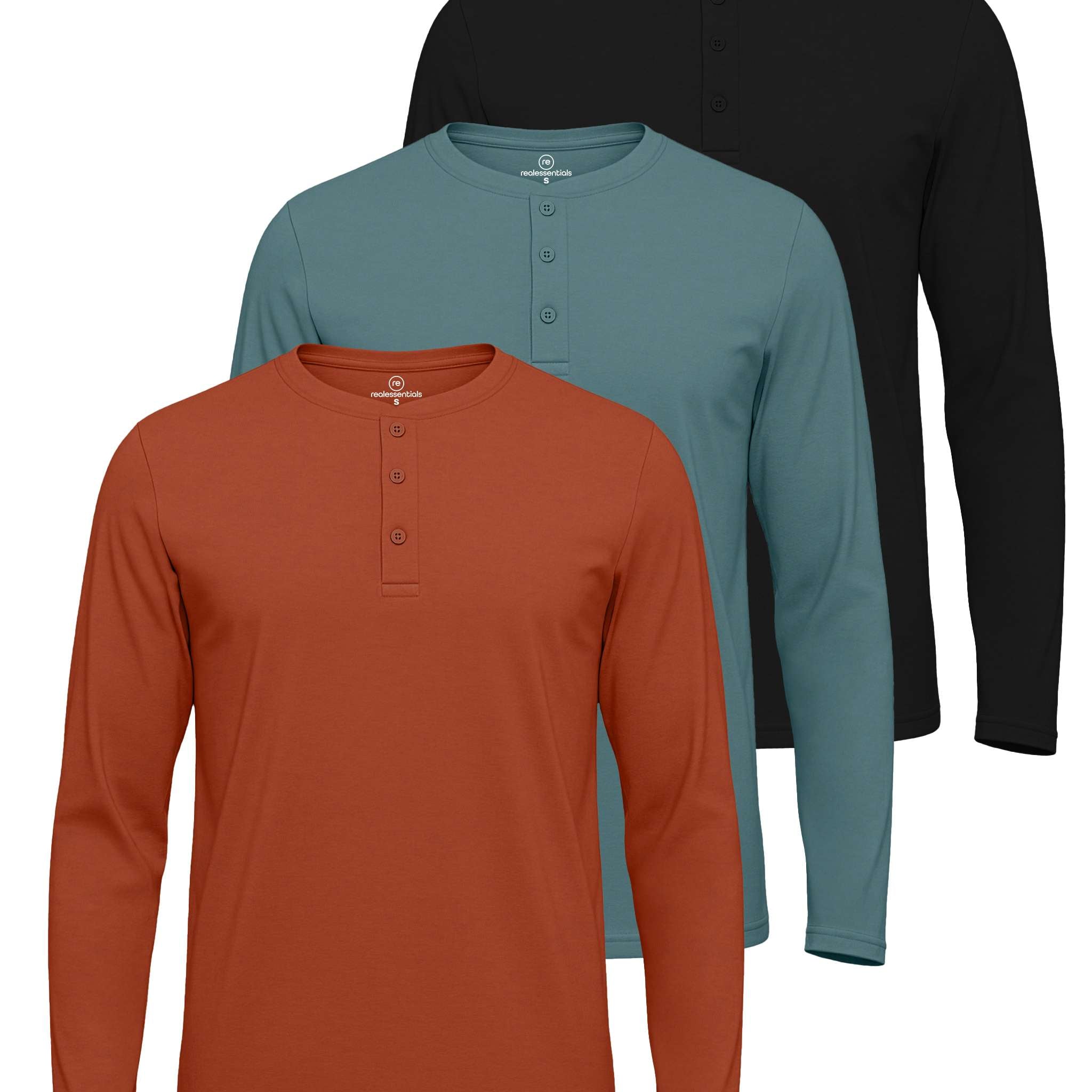 3 Pack: Mens Cotton Short Sleeve Henley T-Shirt