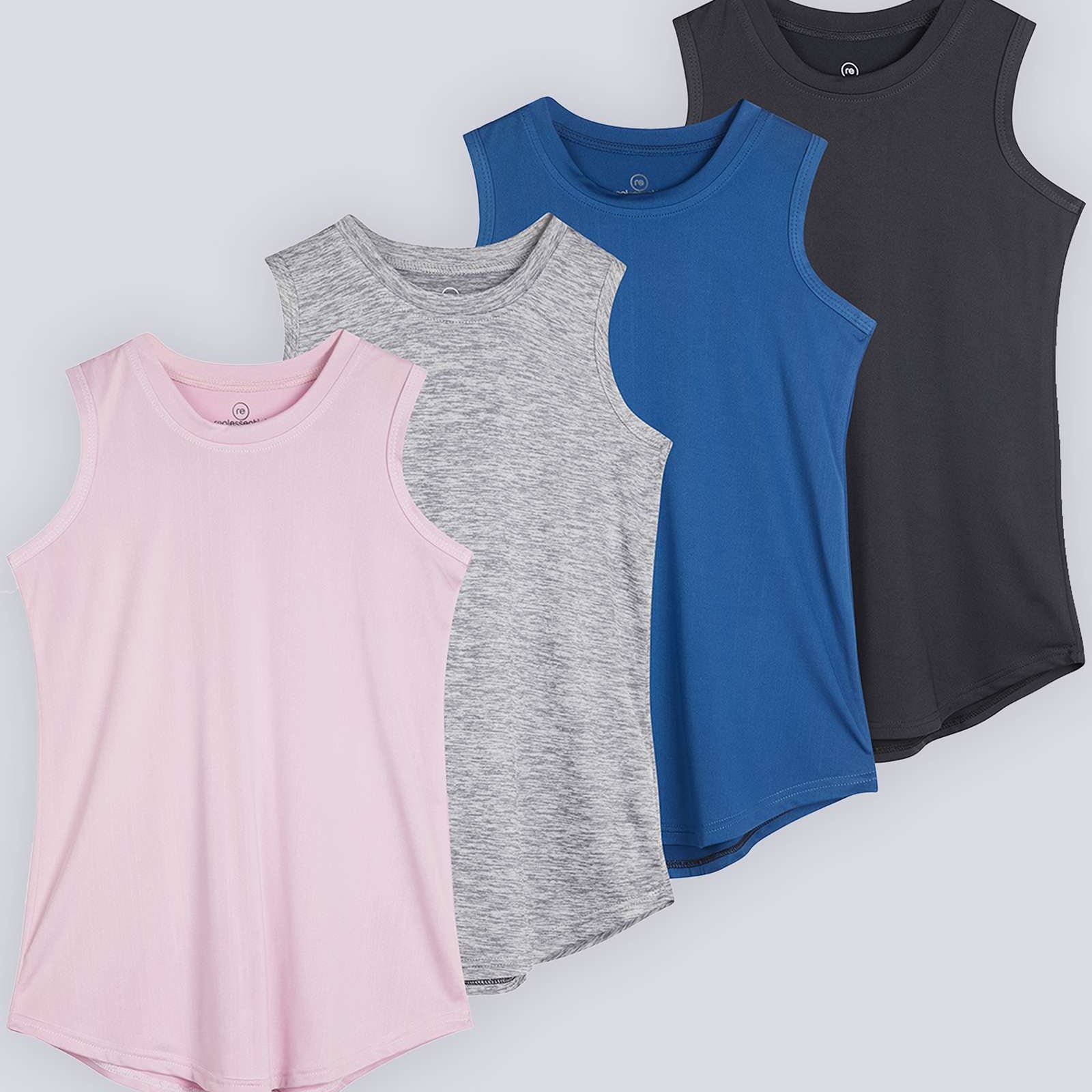 4 Pack: Girls Active Dry Fit Performance Tank Top