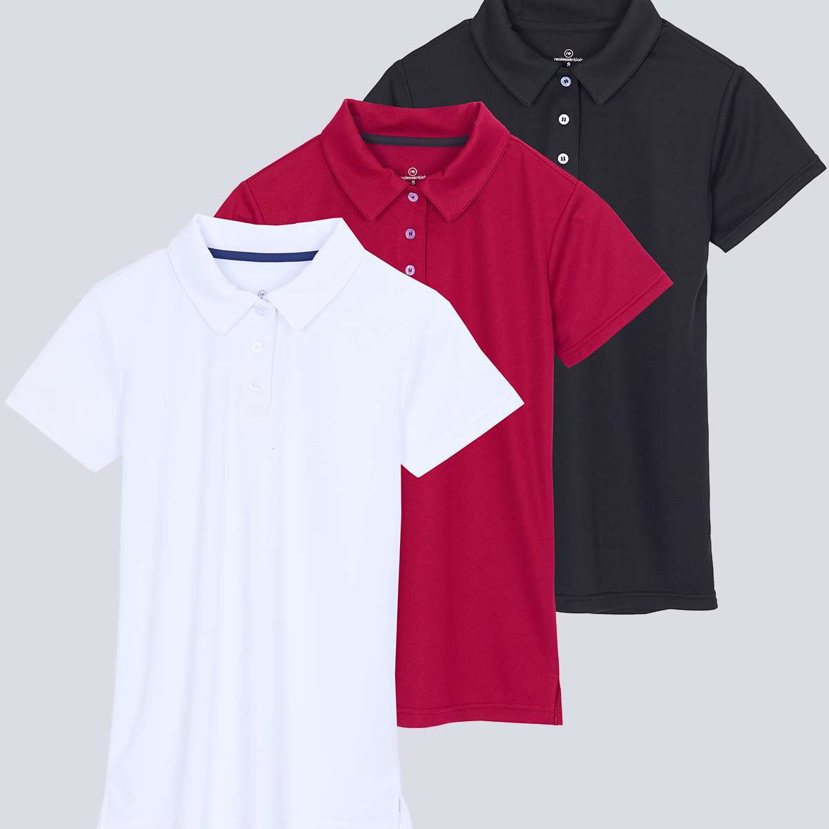 3 Pack: Womens Short Sleeve Dry-Fit Performance Polo Shirt (Available In Plus Size)