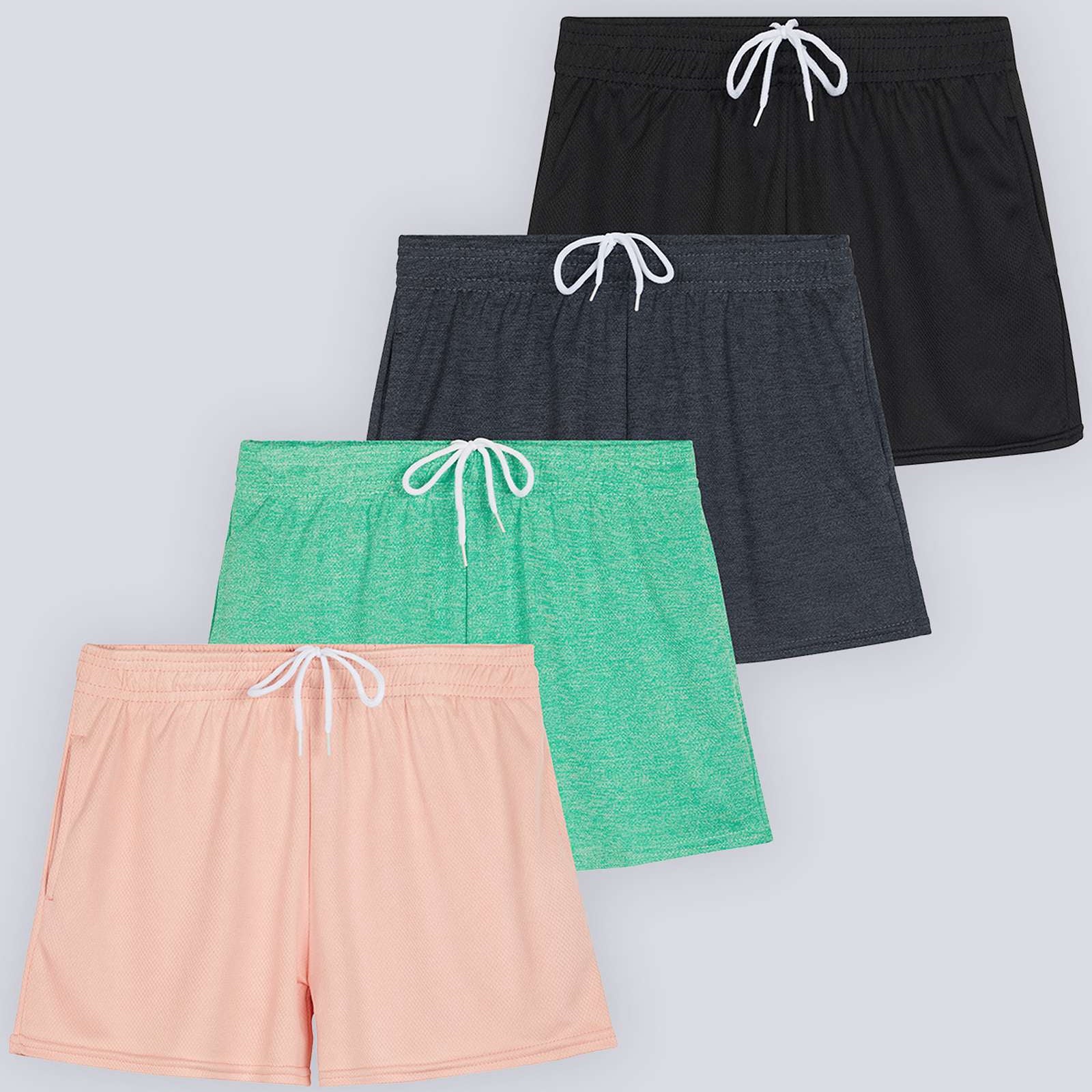 4 Pack: Girls' Mesh Athletic Performance Shorts
