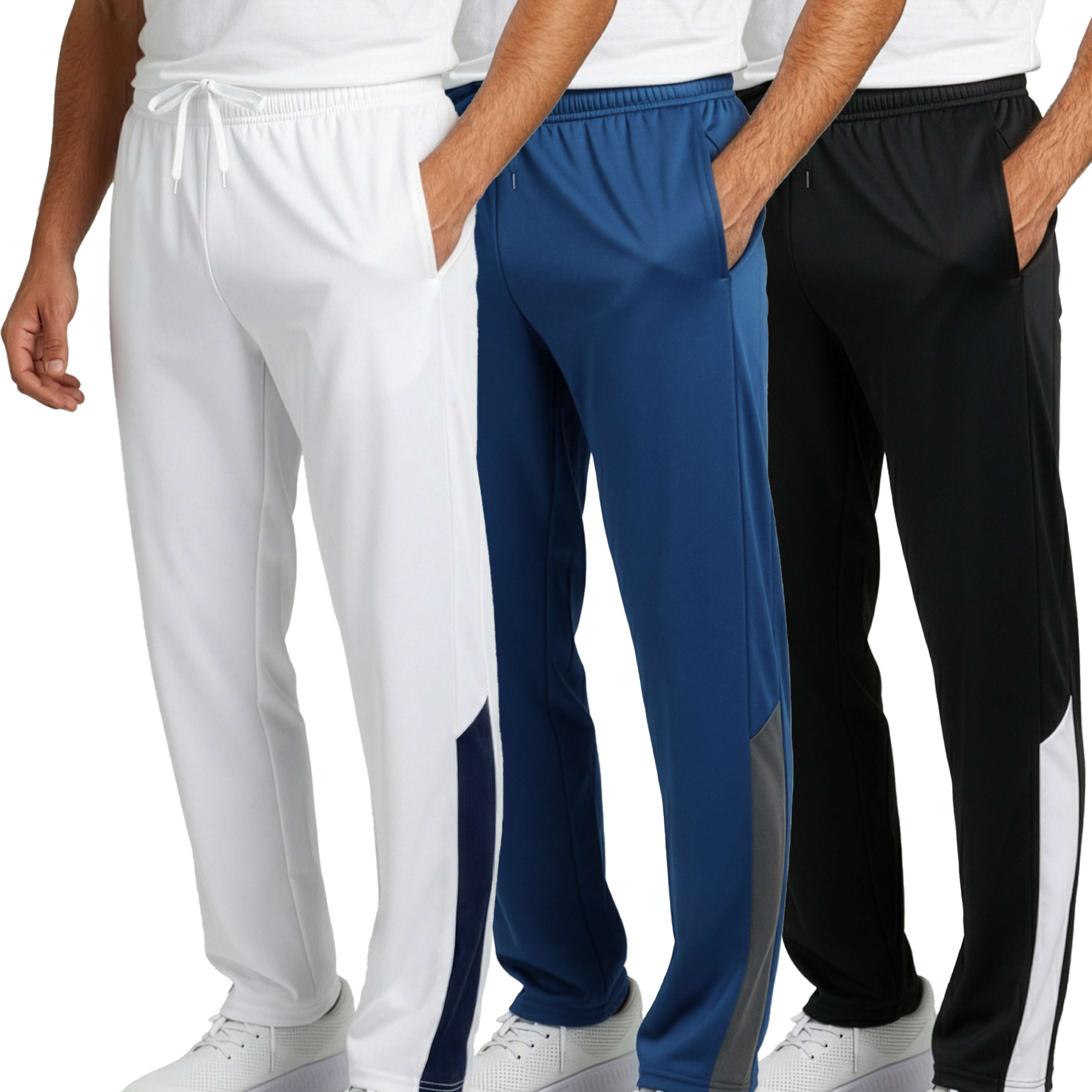 3 Pack: Mens Active Athletic Casual Tricot Open Bottom Sweatpants with Pockets (Available in Big & Tall)