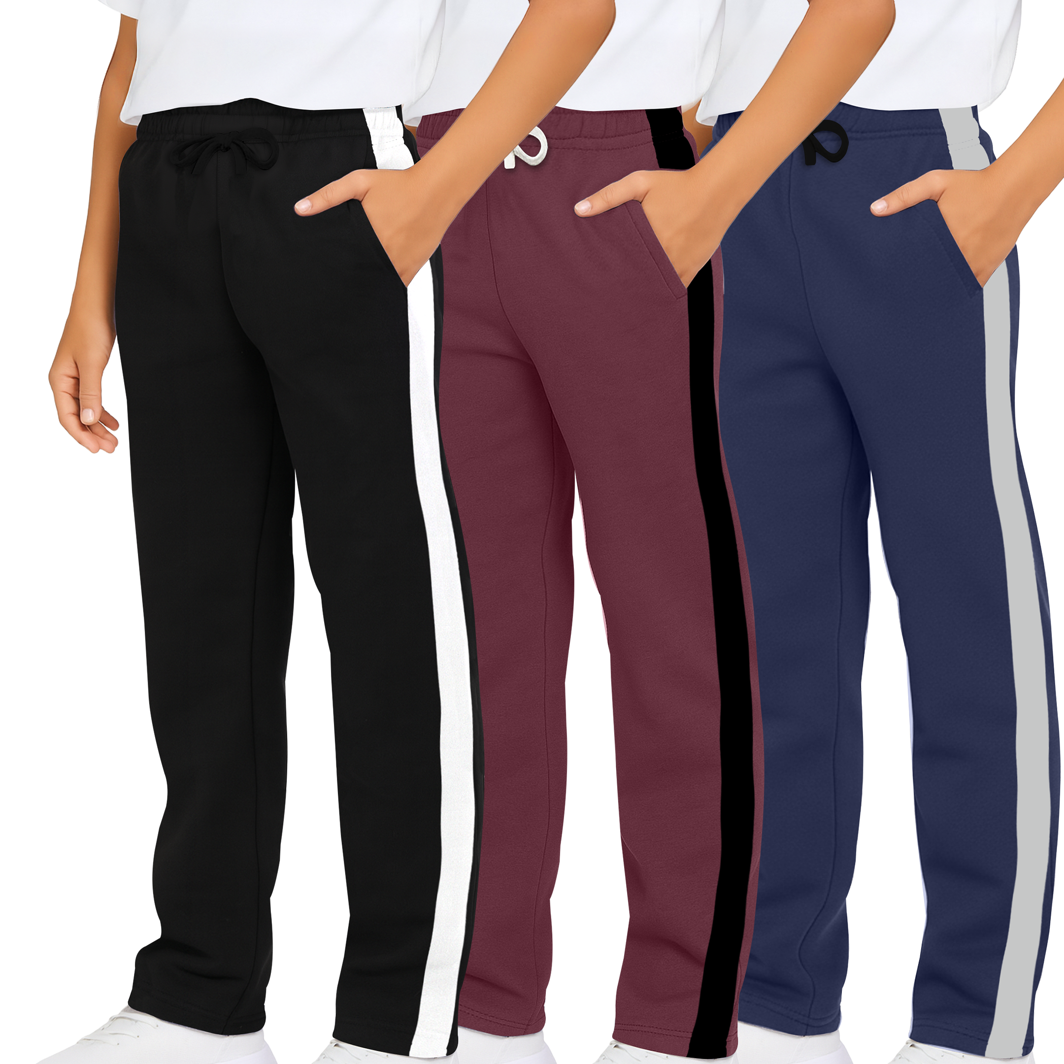 3 Pack: Boys Fleece Open Bottom Sweatpants