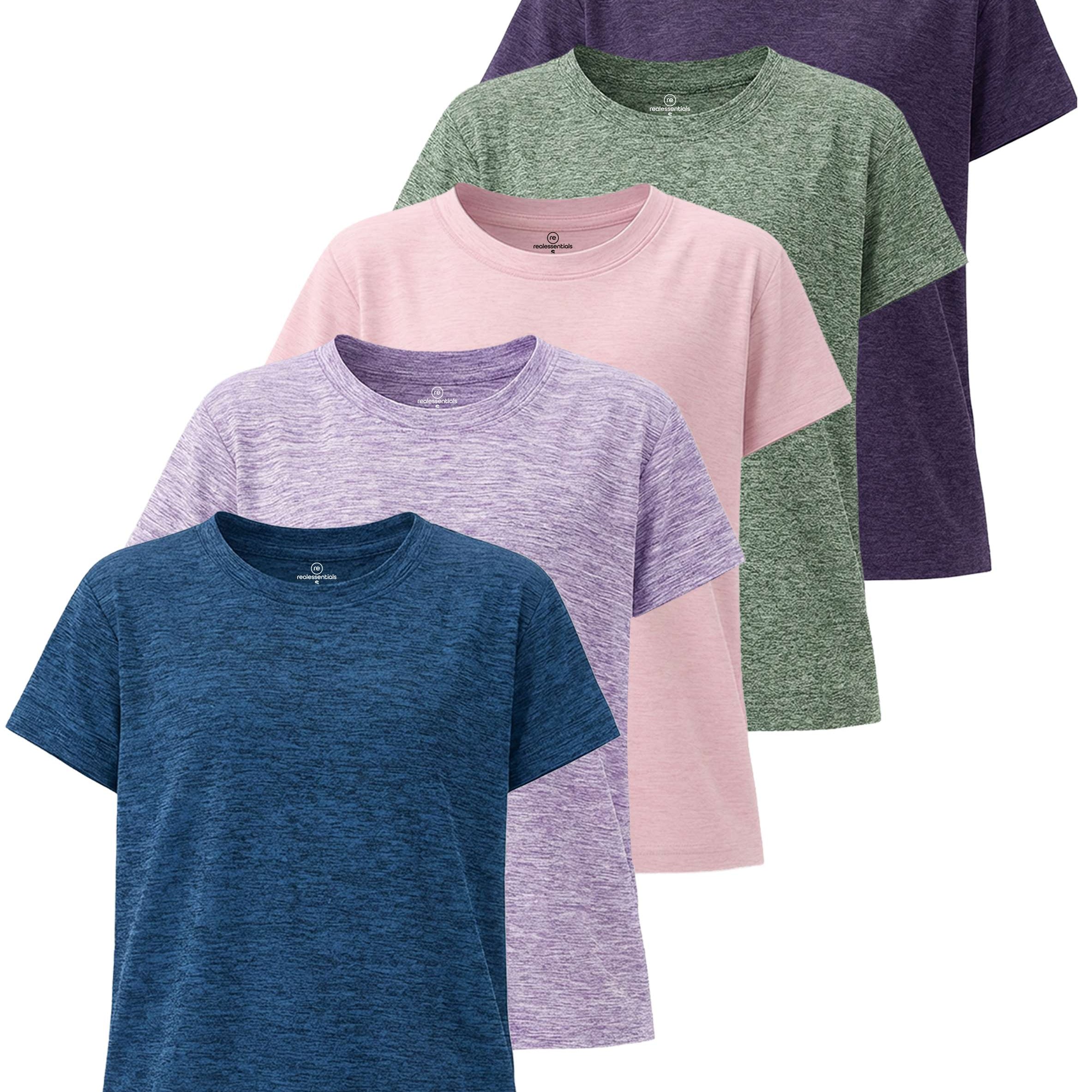 4 Pack: Girls Short Sleeve Dry-Fit Crew Neck Active T-Shirt