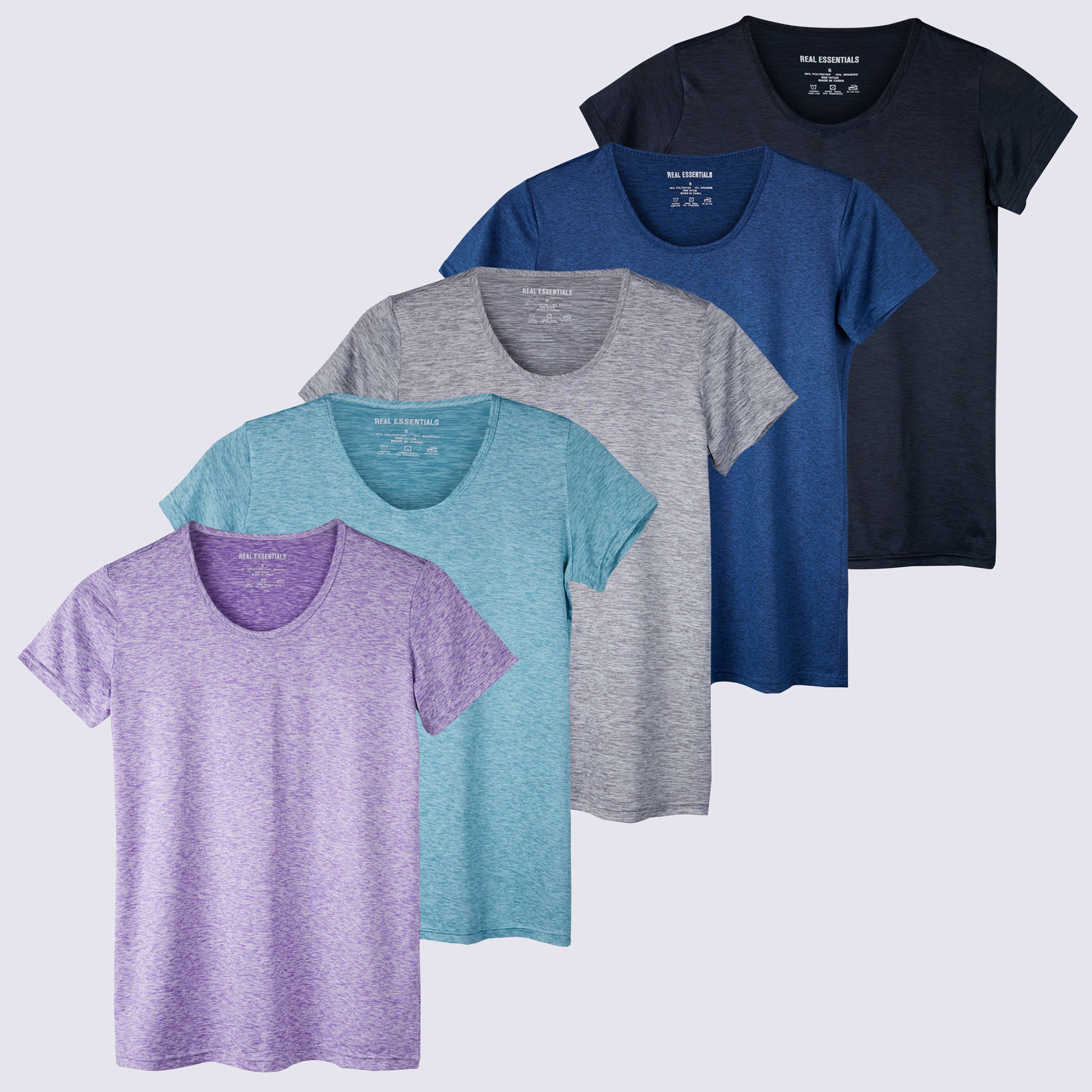 5 Pack: Womens Dry Fit Short-Sleeve Crew Neck Active T-Shirt