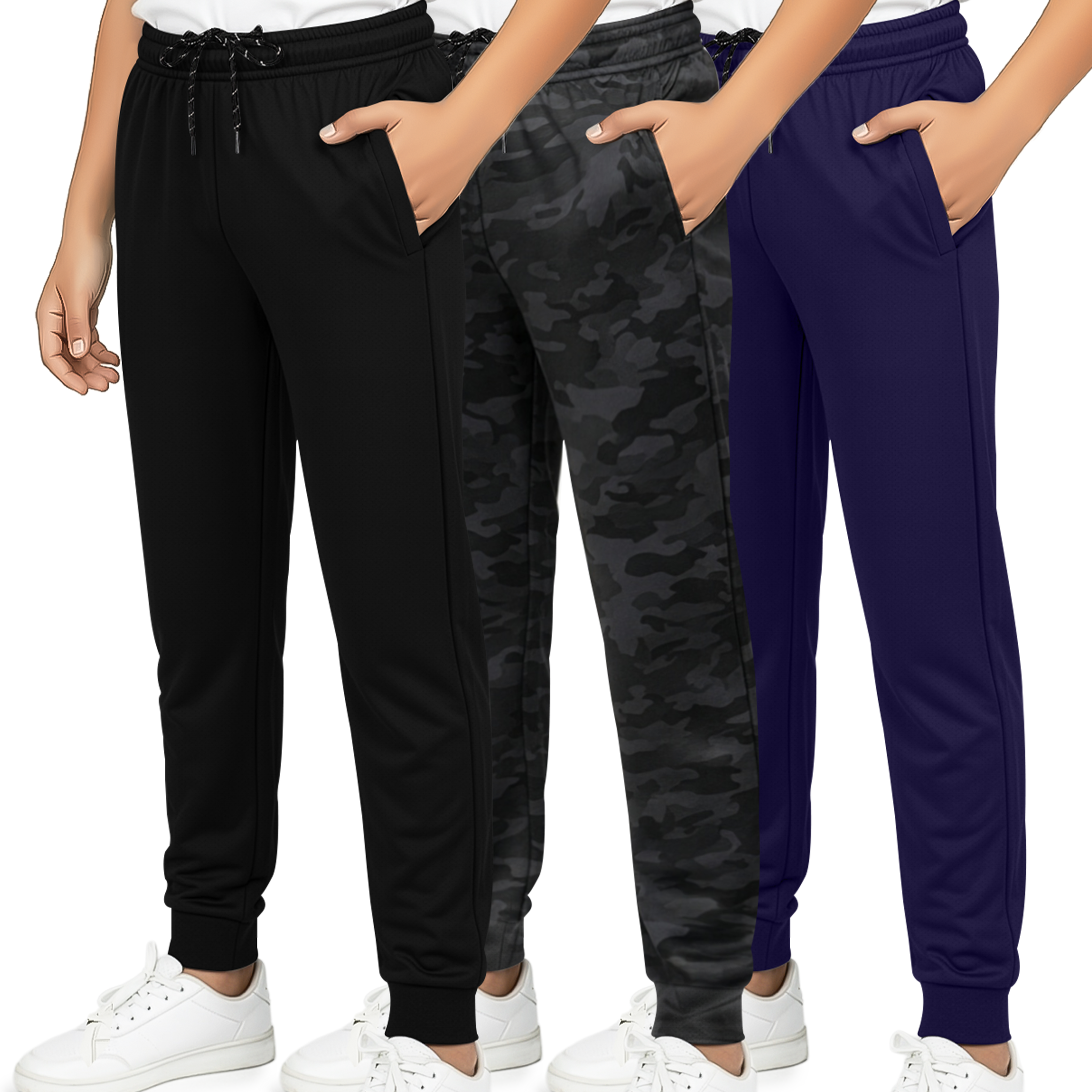 3 Pack: Boys Mesh Active Casual Jogger Sweatpants