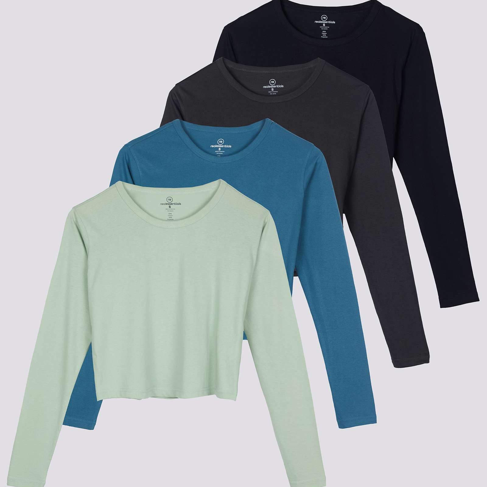 4 Pack: Women's Long Sleeve Crew Crop Top ( Available in Plus Size)