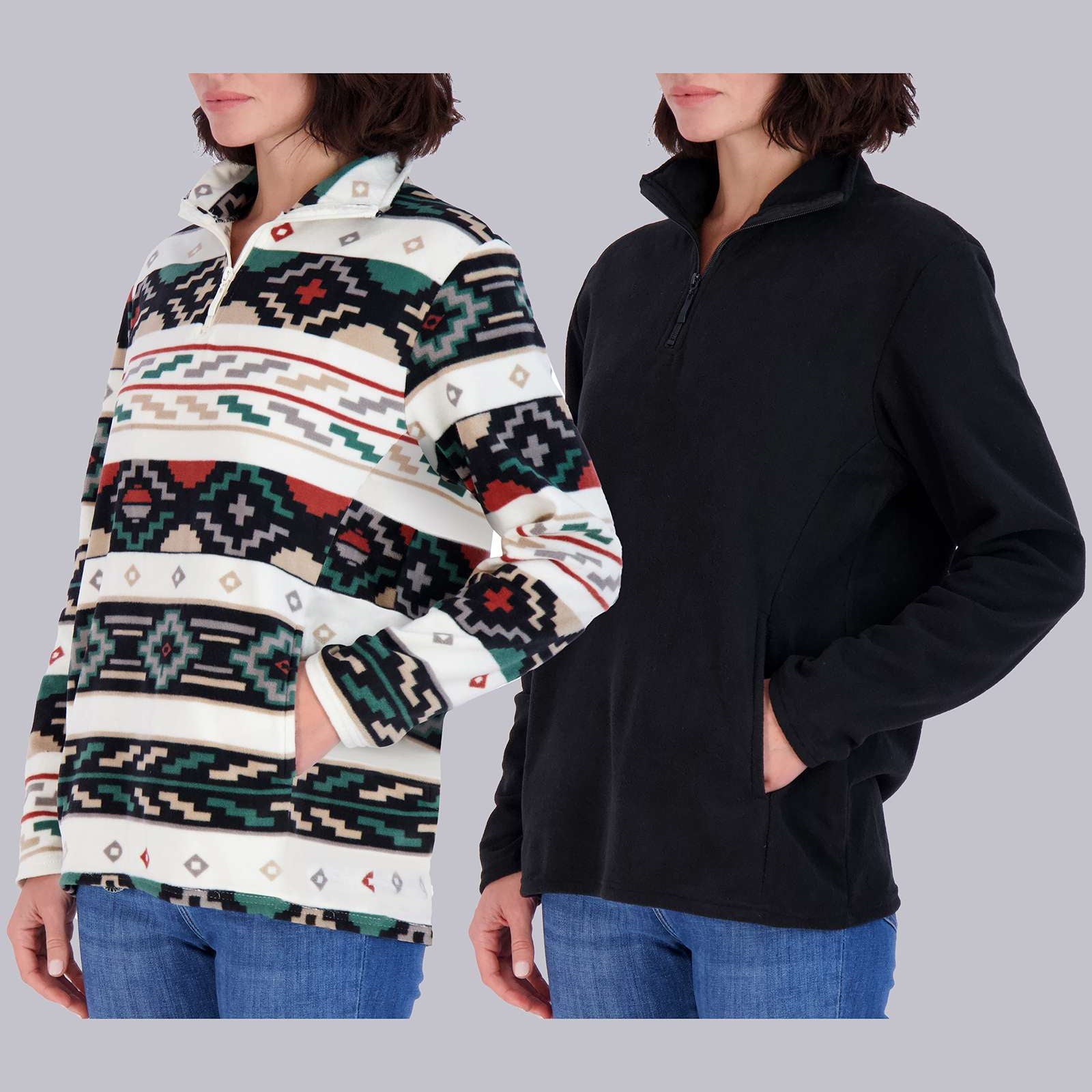 2 Pack: Women's Polar Fleece Long-Sleeve Quarter Zip Winter Jacket (Available in Plus Size)
