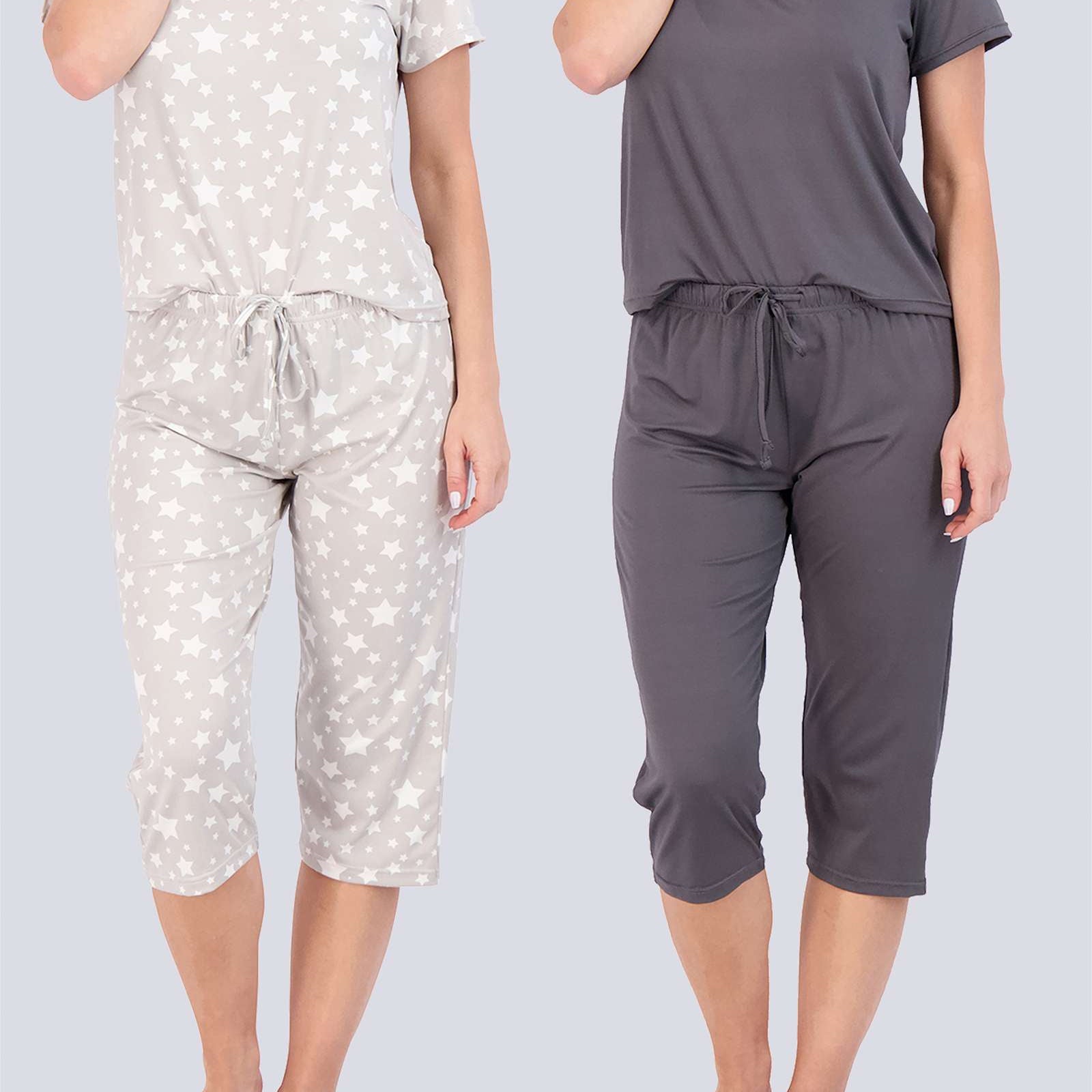 2 Pack: Women's Short-Sleeve PJ Top with Capri Pants