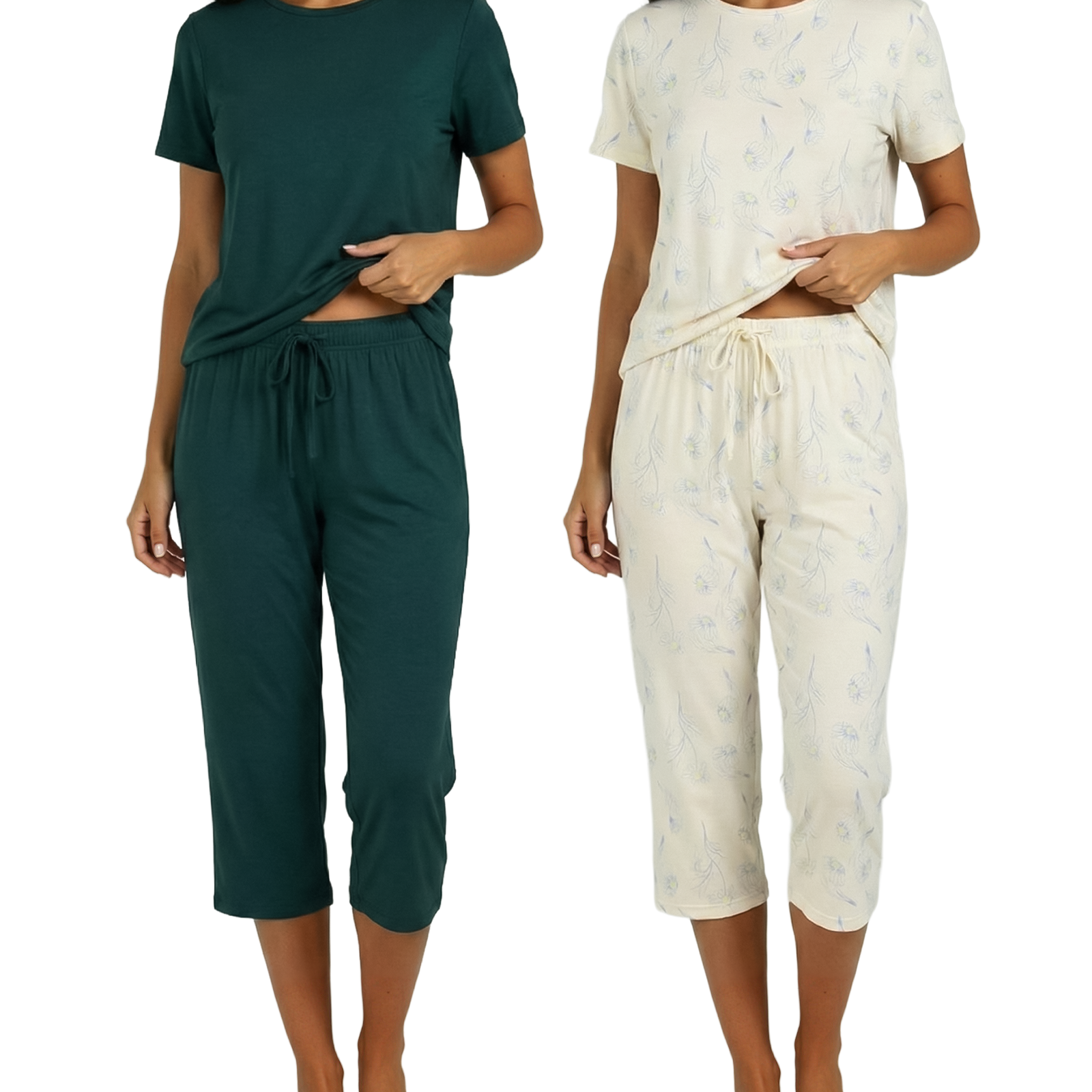 2 Pack: Women's Short-Sleeve PJ Top with Capri Pants