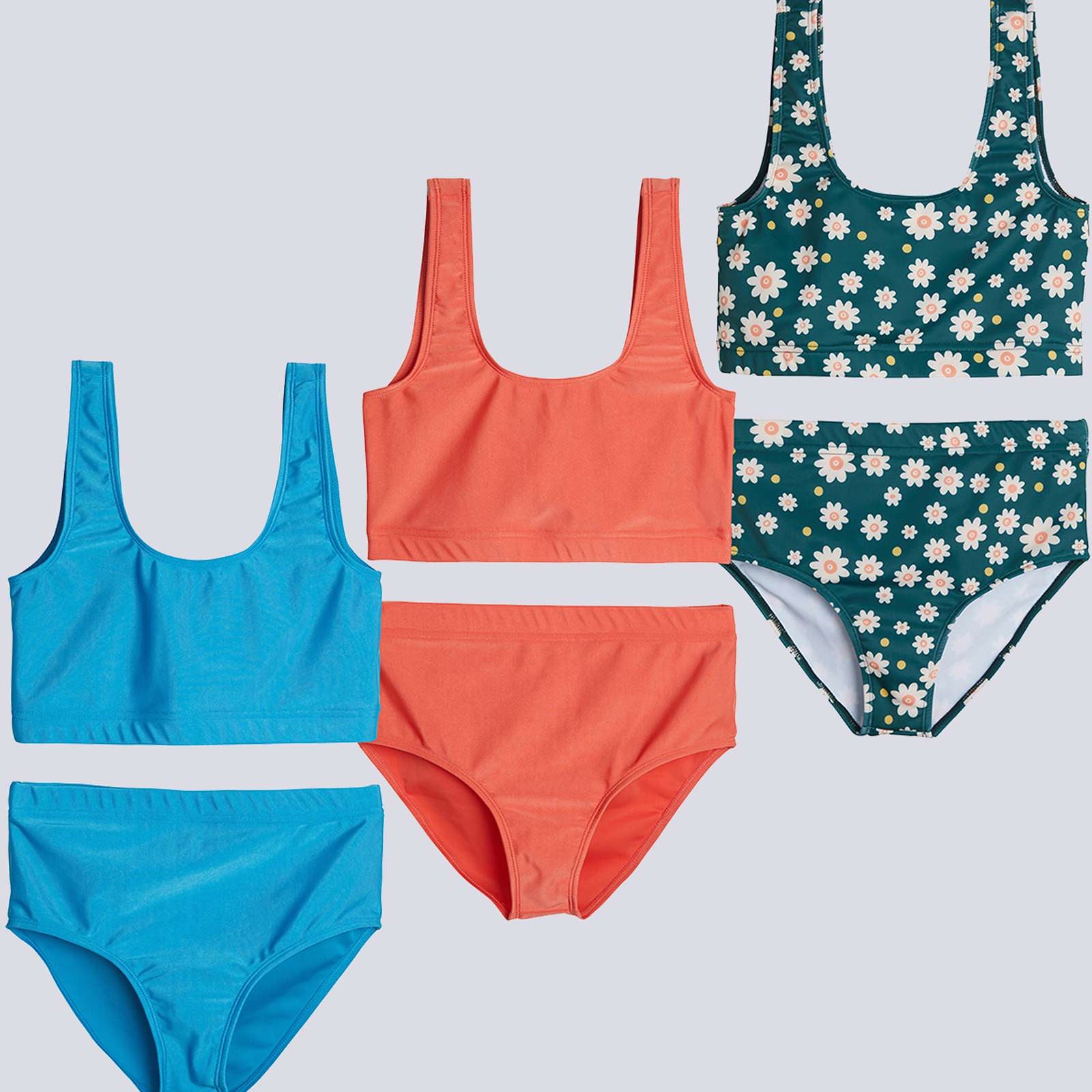 3 Pack: Girl's 2-Piece Beach Sport Bikini Swimsuit - Swimwear for Girls UPF 50+