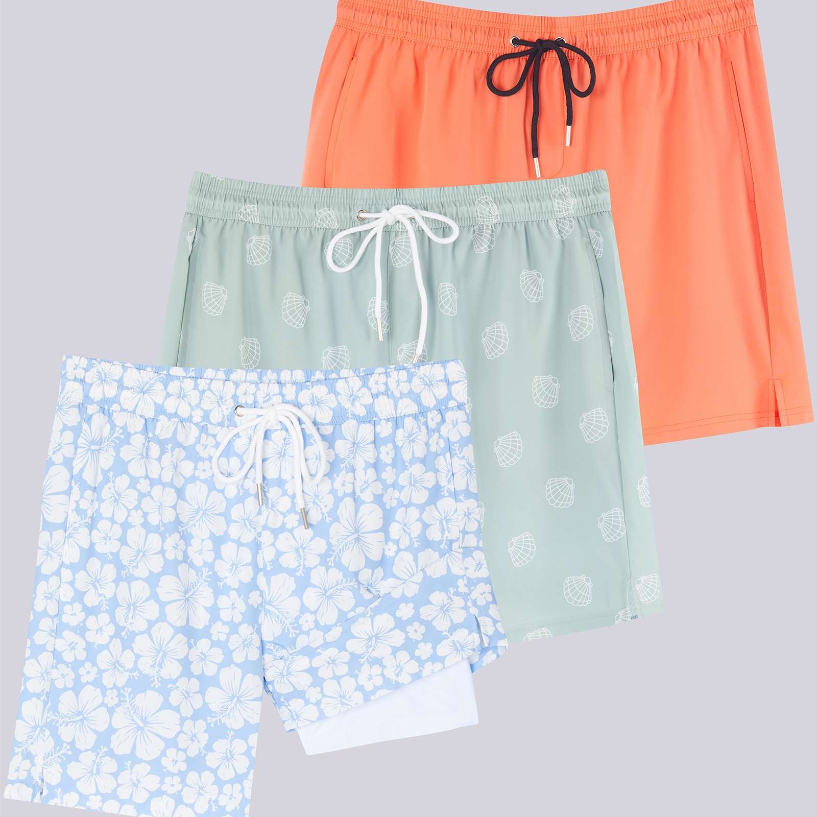 3 Pack: Men's 7" 2-in-1 Swim Trunks with Compression Liner