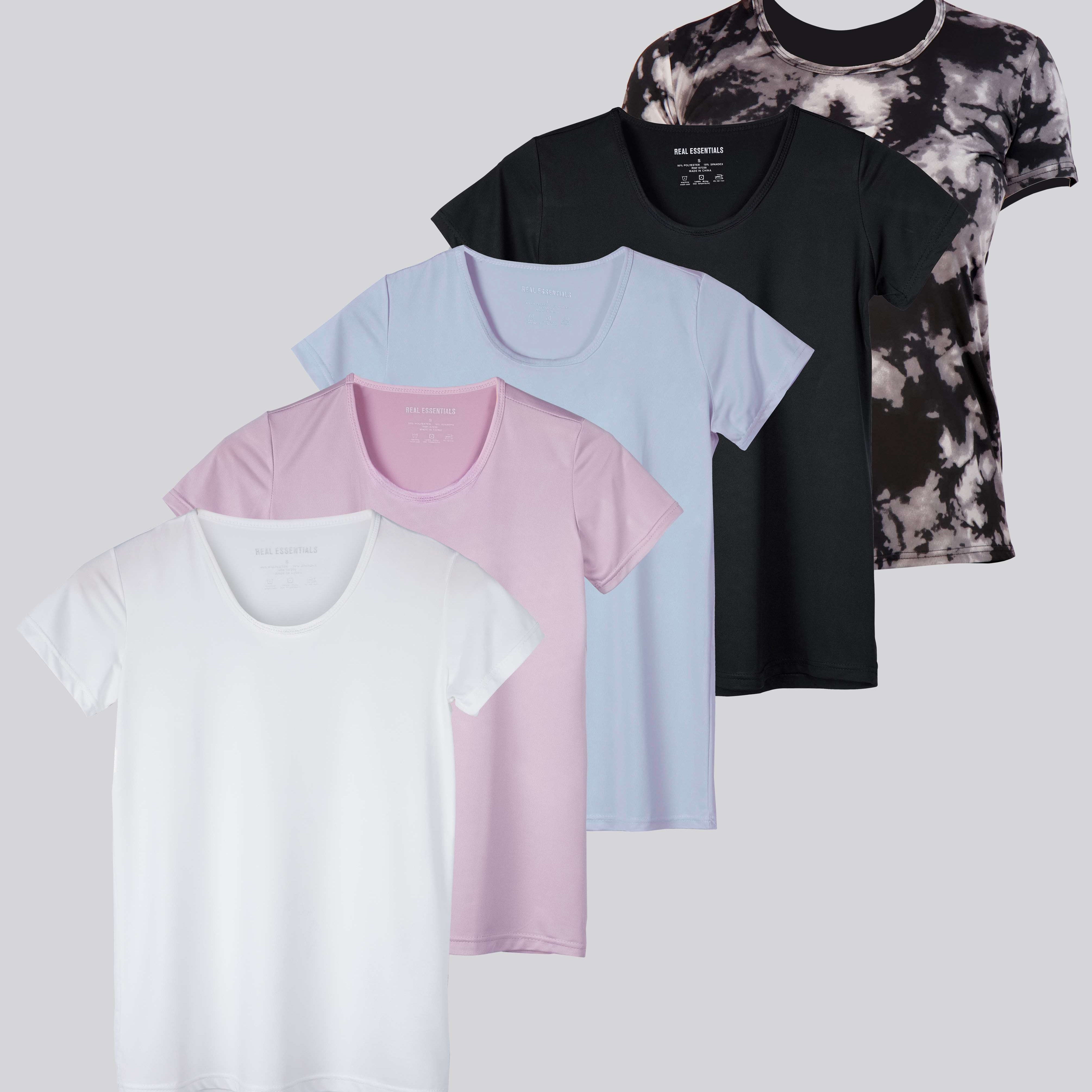 5 Pack: Womens Dry Fit Short-Sleeve Crew Neck Active T-Shirt