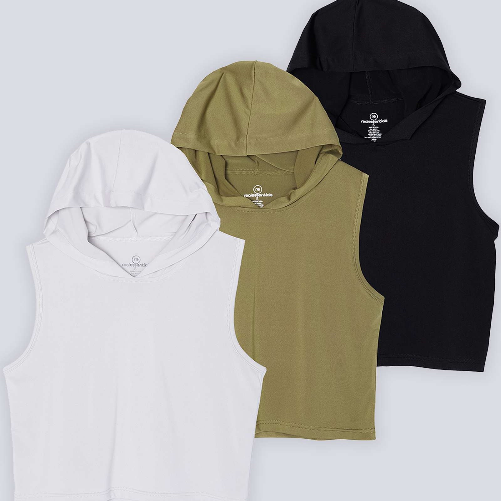 3 Pack: Women's Sleeveless Cropped Tank Top Hoodie