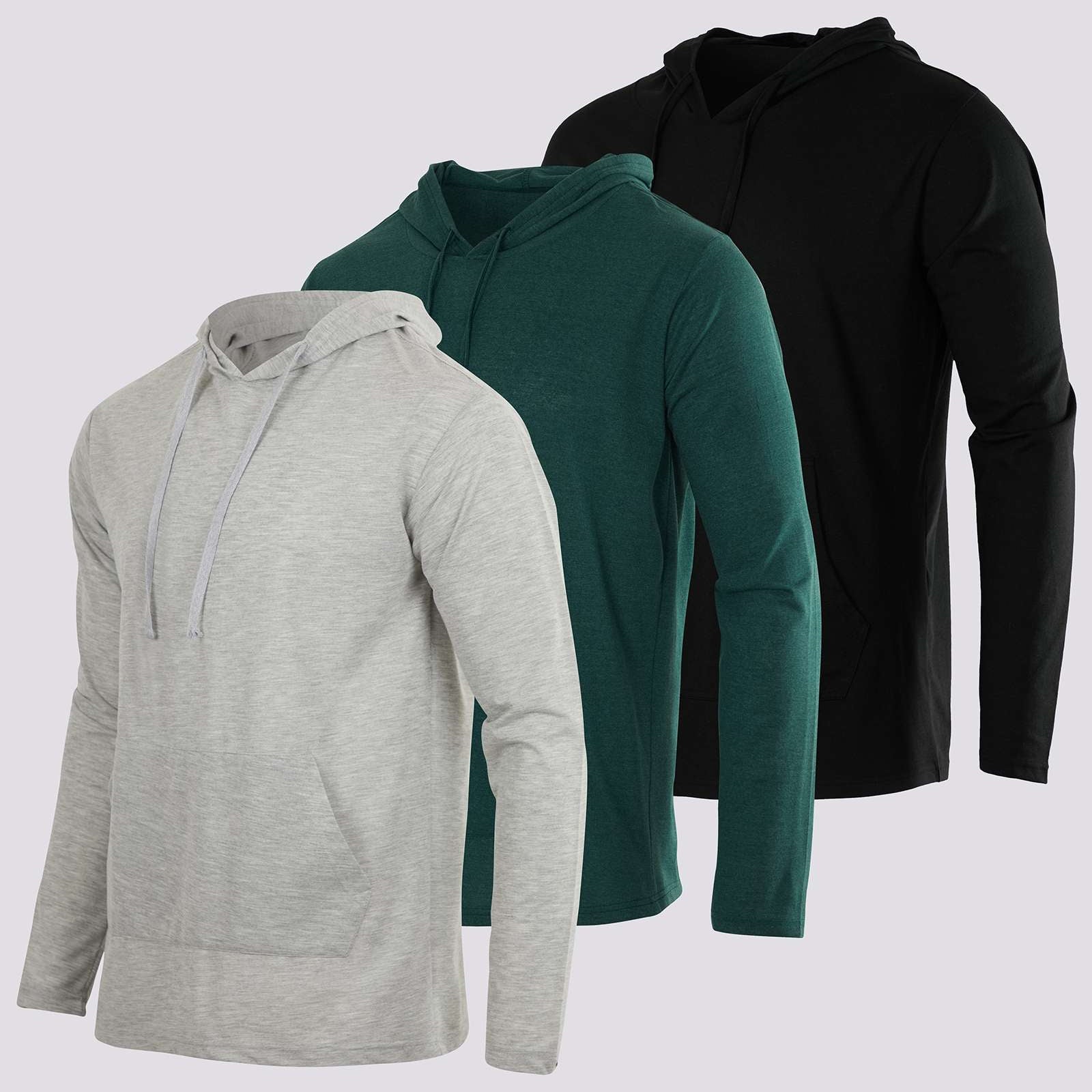 3 Pack: Mens Cotton Lightweight Pullover Hoodie