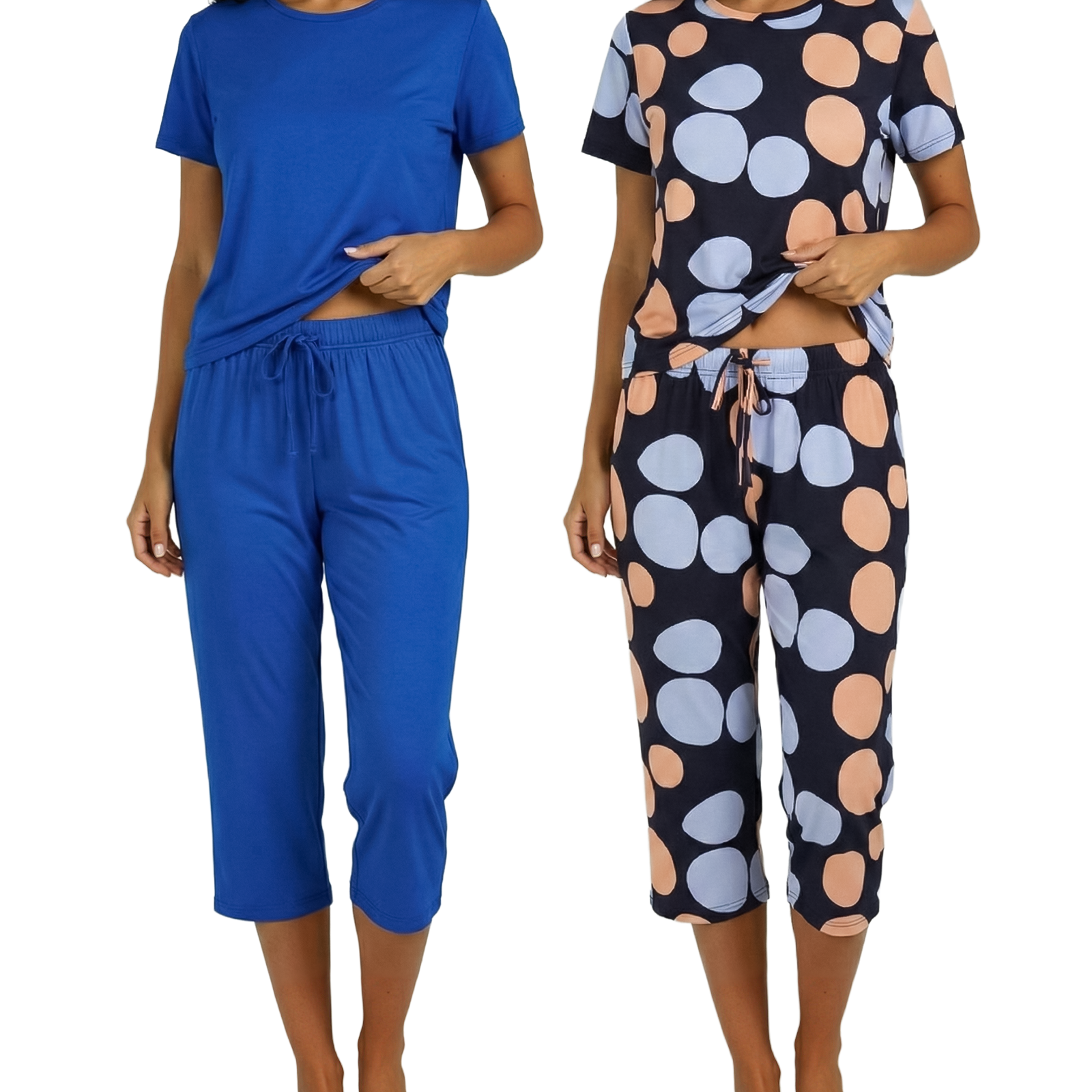 2 Pack: Women's Short-Sleeve PJ Top with Capri Pants