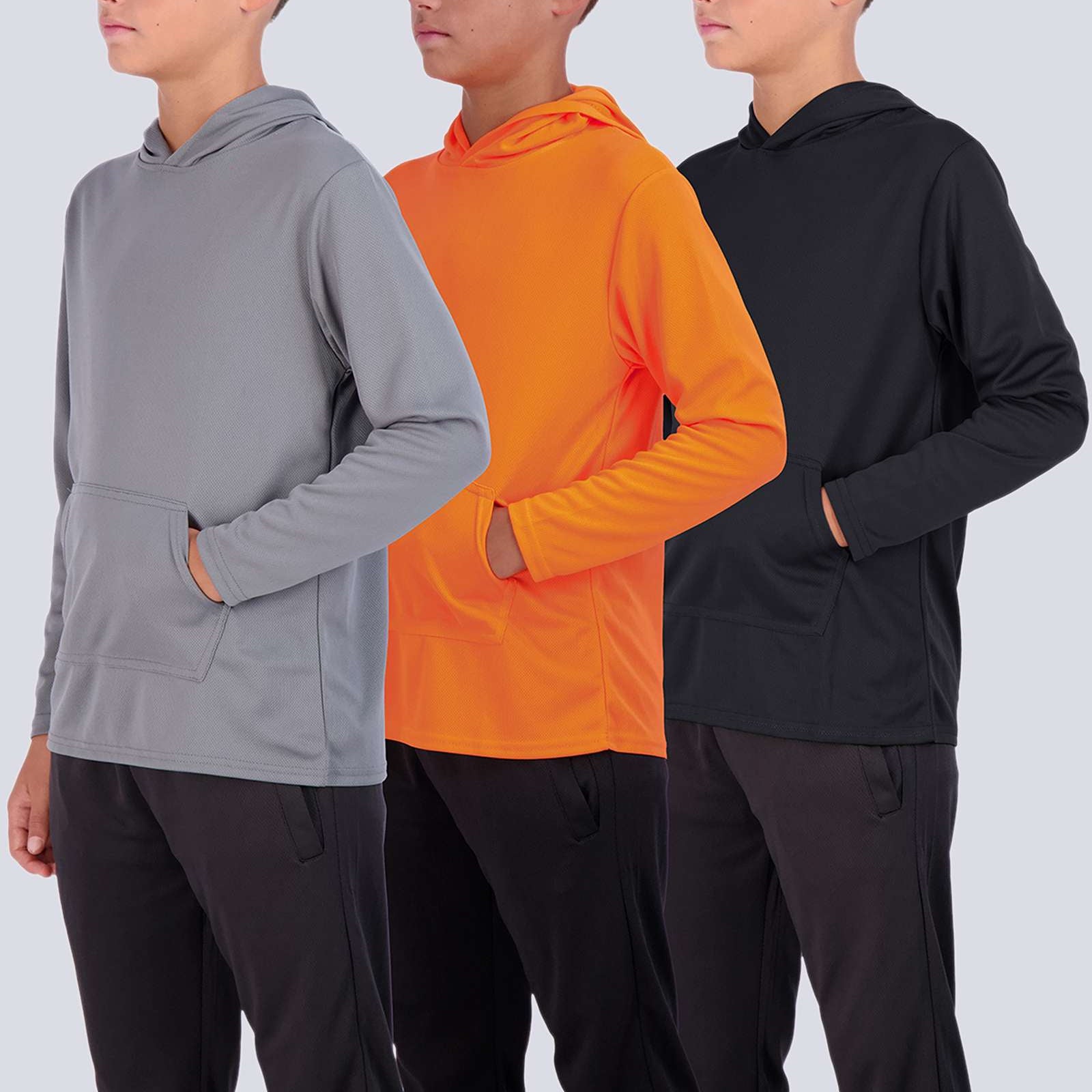 3 Pack: Boys Mesh Long Sleeve Pullover Hoodie Active Sweatshirt