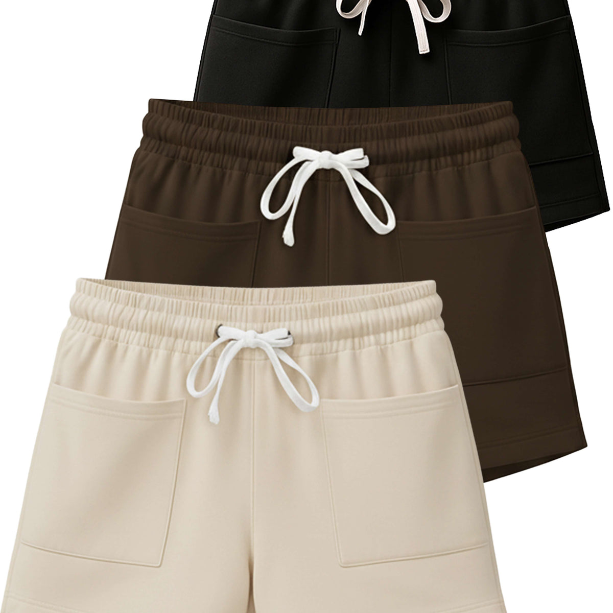 Real Essentials 3 Pack Women's French Terry Shorts Sweatshorts Lounge Gym Square Pockets - Set 1