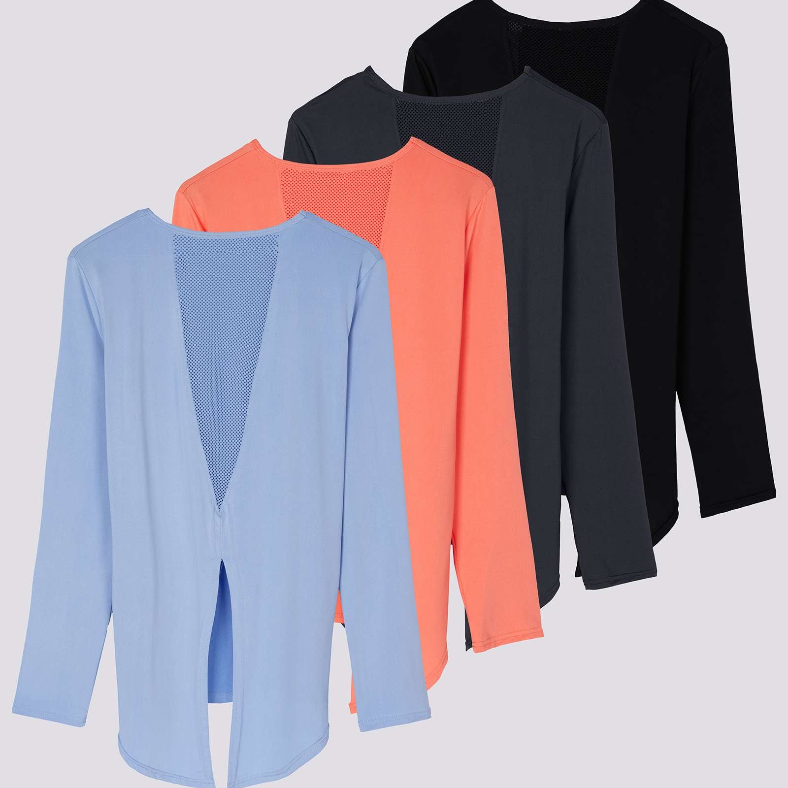 4 Pack: Women's Long-Sleeve Mesh Insert Tie Back Shirt (Available in Plus Size)