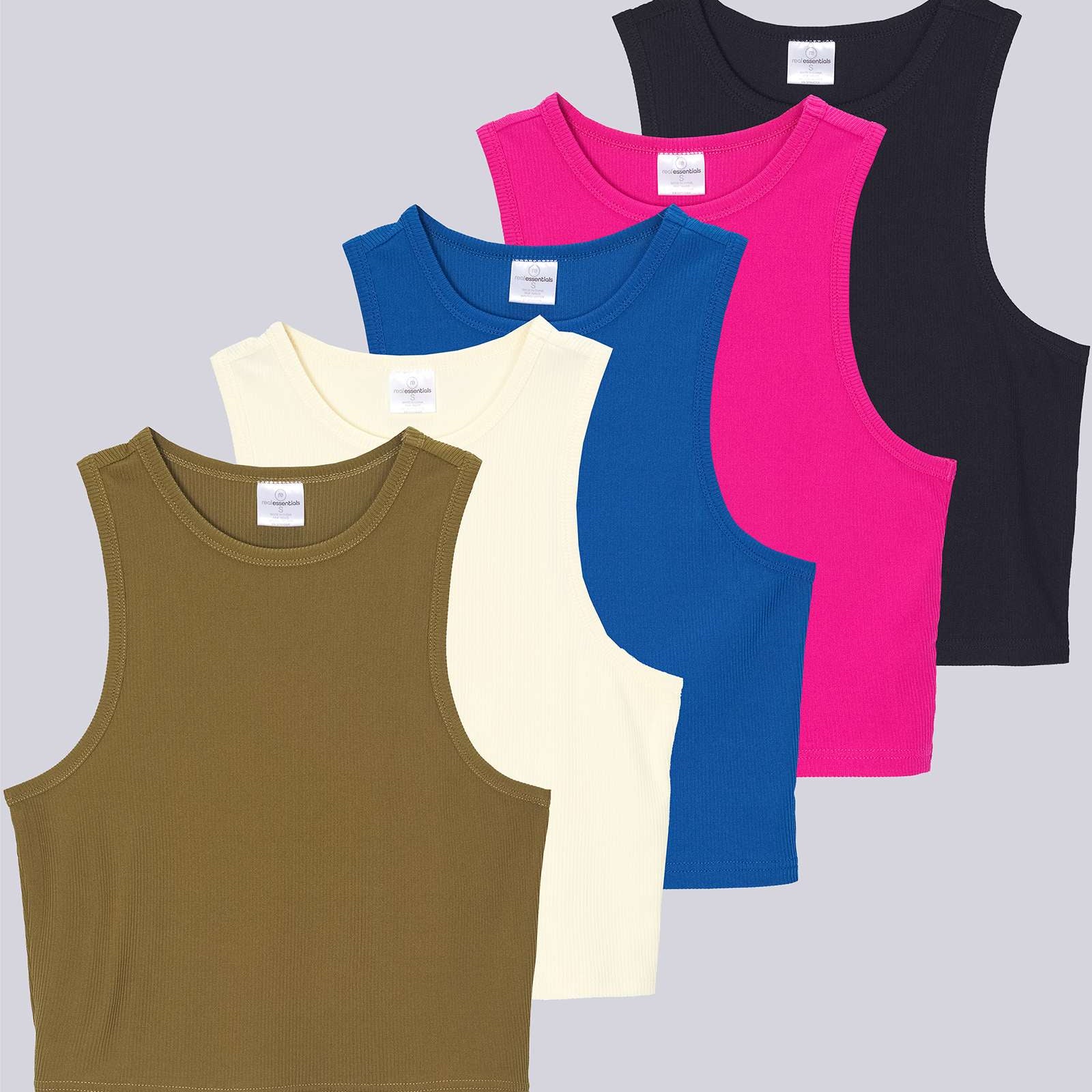 5 Pack: Women's Ribbed Sleeveless Cropped Tank Top