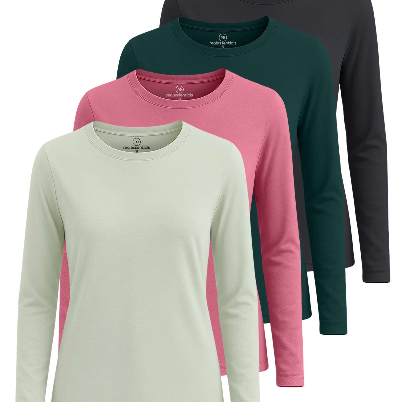 4 Pack: Women's Cotton Classic-Fit Long-Sleeve Crewneck T-Shirt (Available in Plus Size)