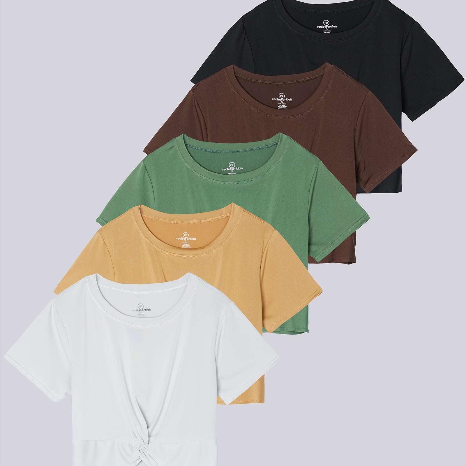 5 Pack: Women's Short Sleeve Twist Front Crop Top