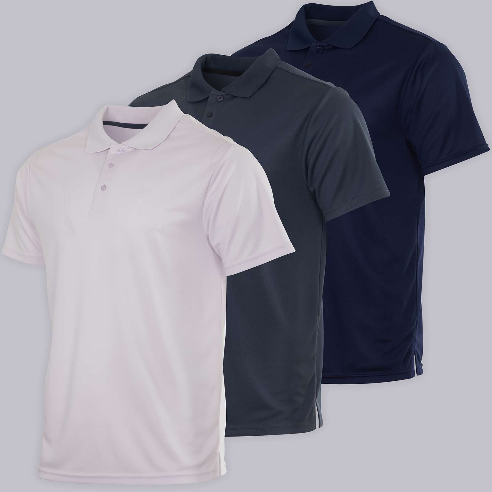 3 Pack: Mens Quick-Dry Short Sleeve Performance Polo Shirt