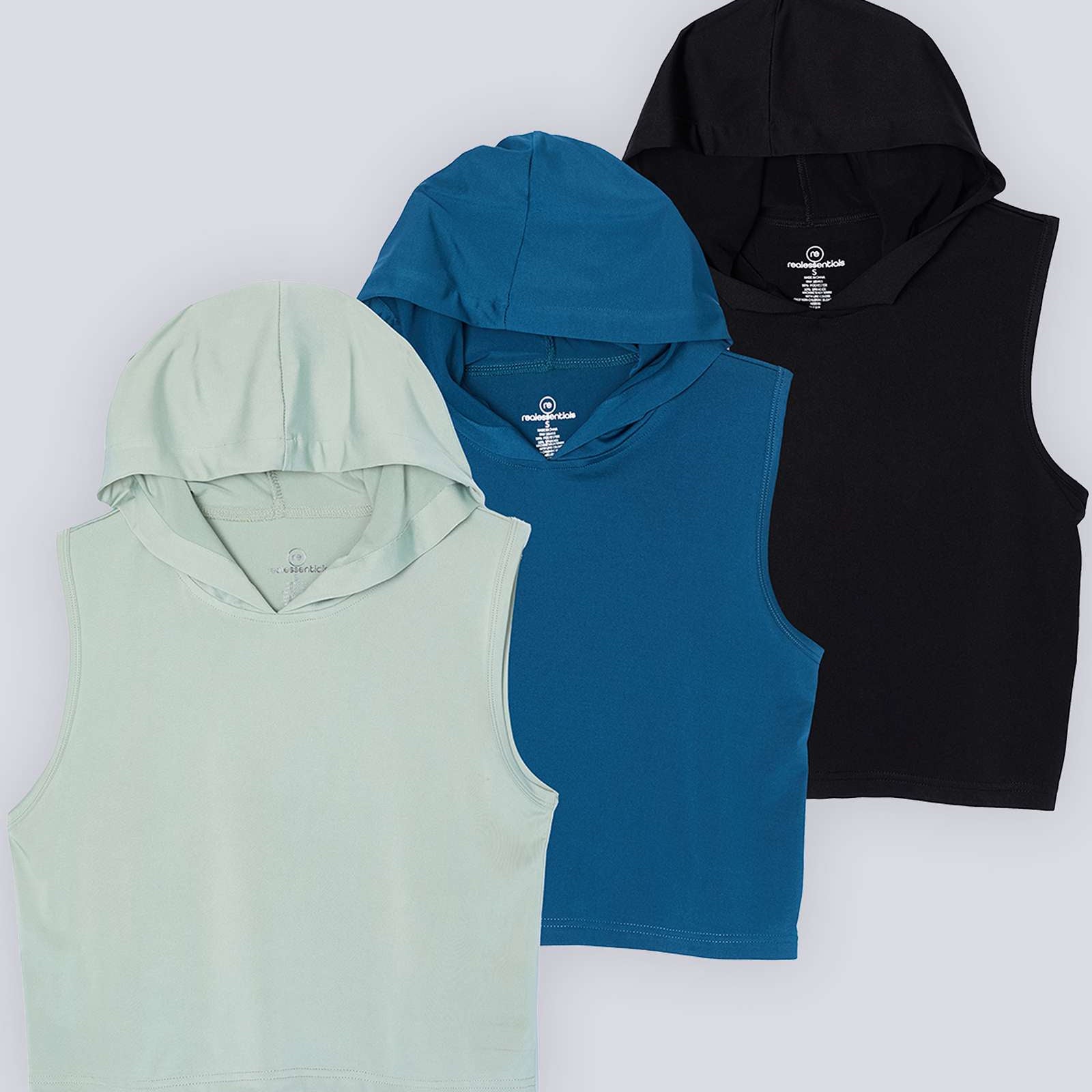 3 Pack: Women's Sleeveless Cropped Tank Top Hoodie